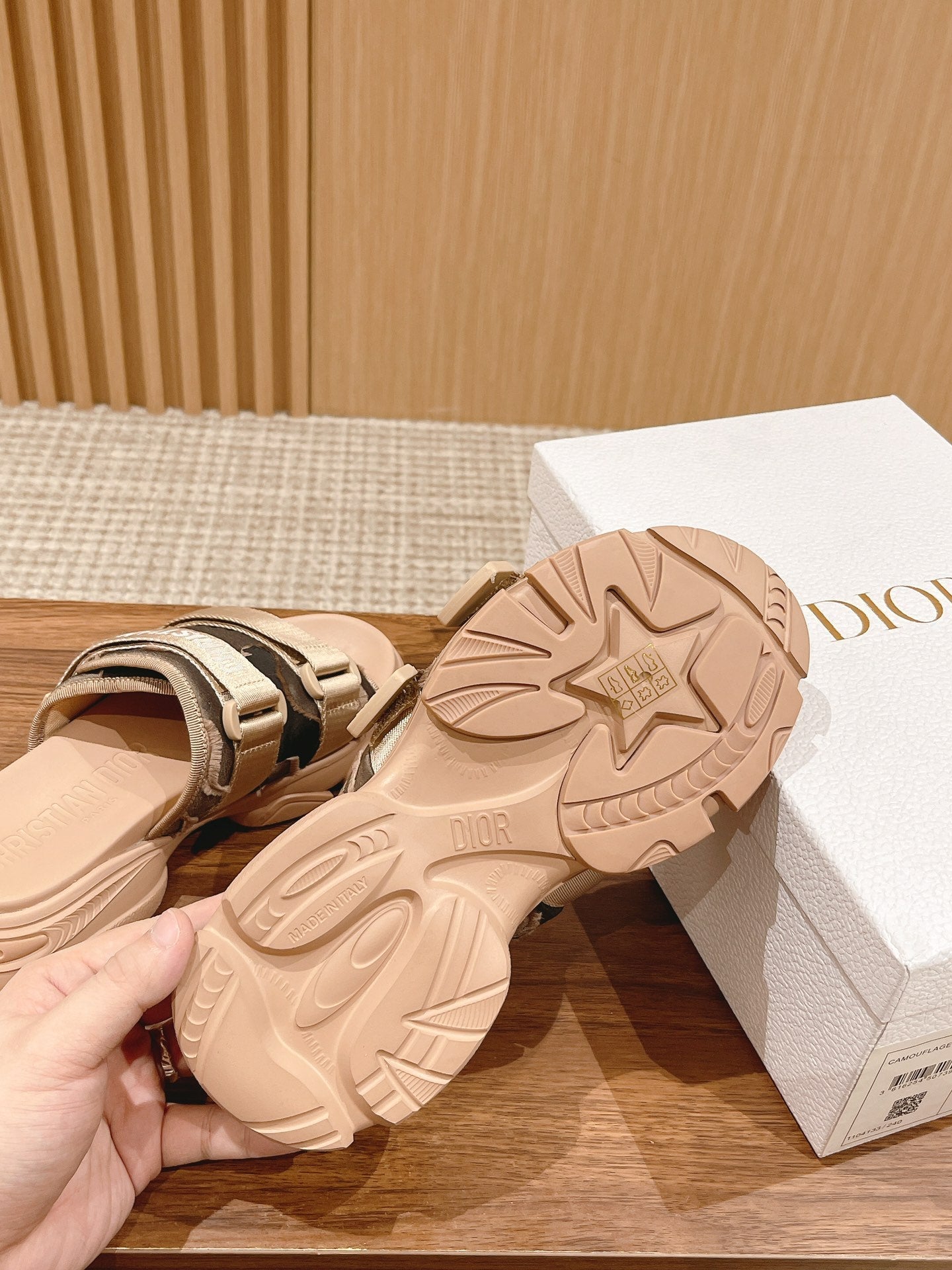 DIOR PLATFORM SLIDES 25S 30 MM IN MOSS GREEN FABRIC AND NUDE CALFSKIN - 35