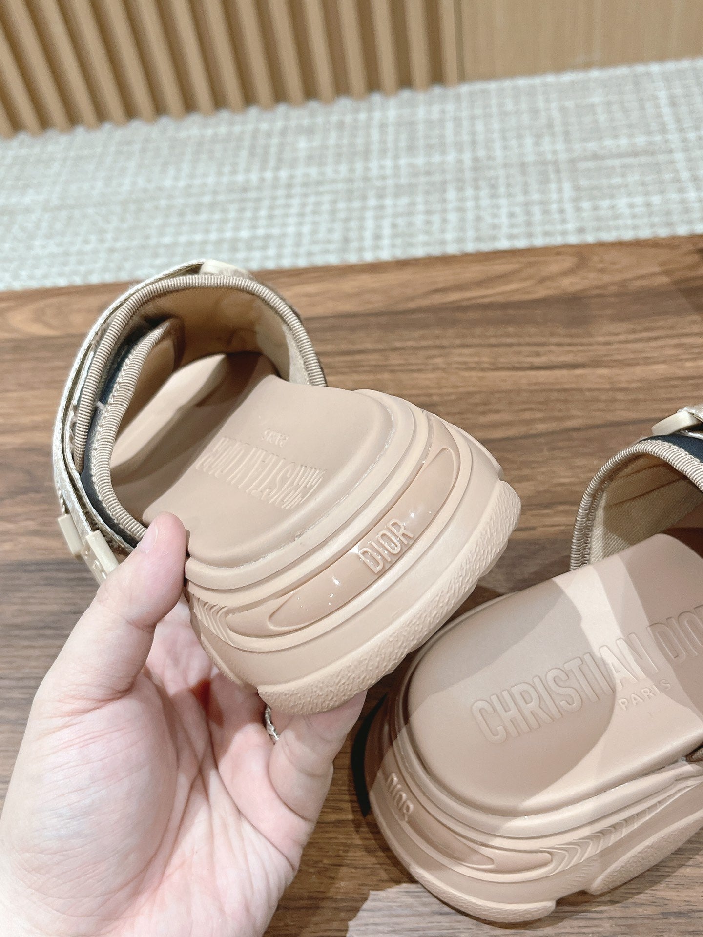 DIOR PLATFORM SLIDES 25S 30 MM IN MOSS GREEN FABRIC AND NUDE CALFSKIN - 35