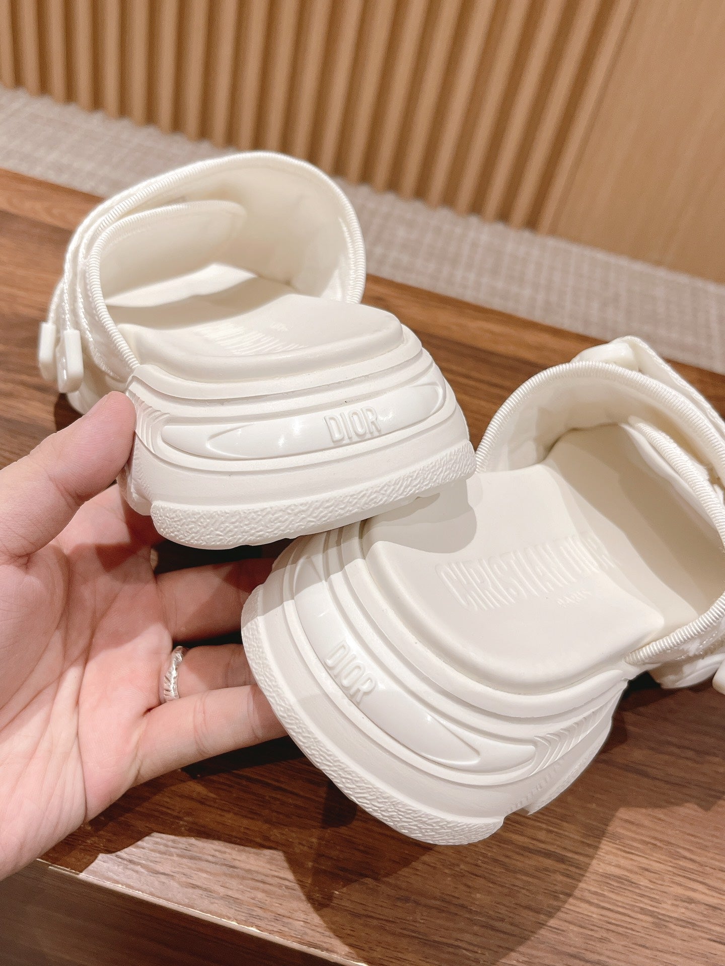 DIOR PLATFORM SLIDES 25S 30 MM IN CREAM WHITE FABRIC AND CALFSKIN - 35