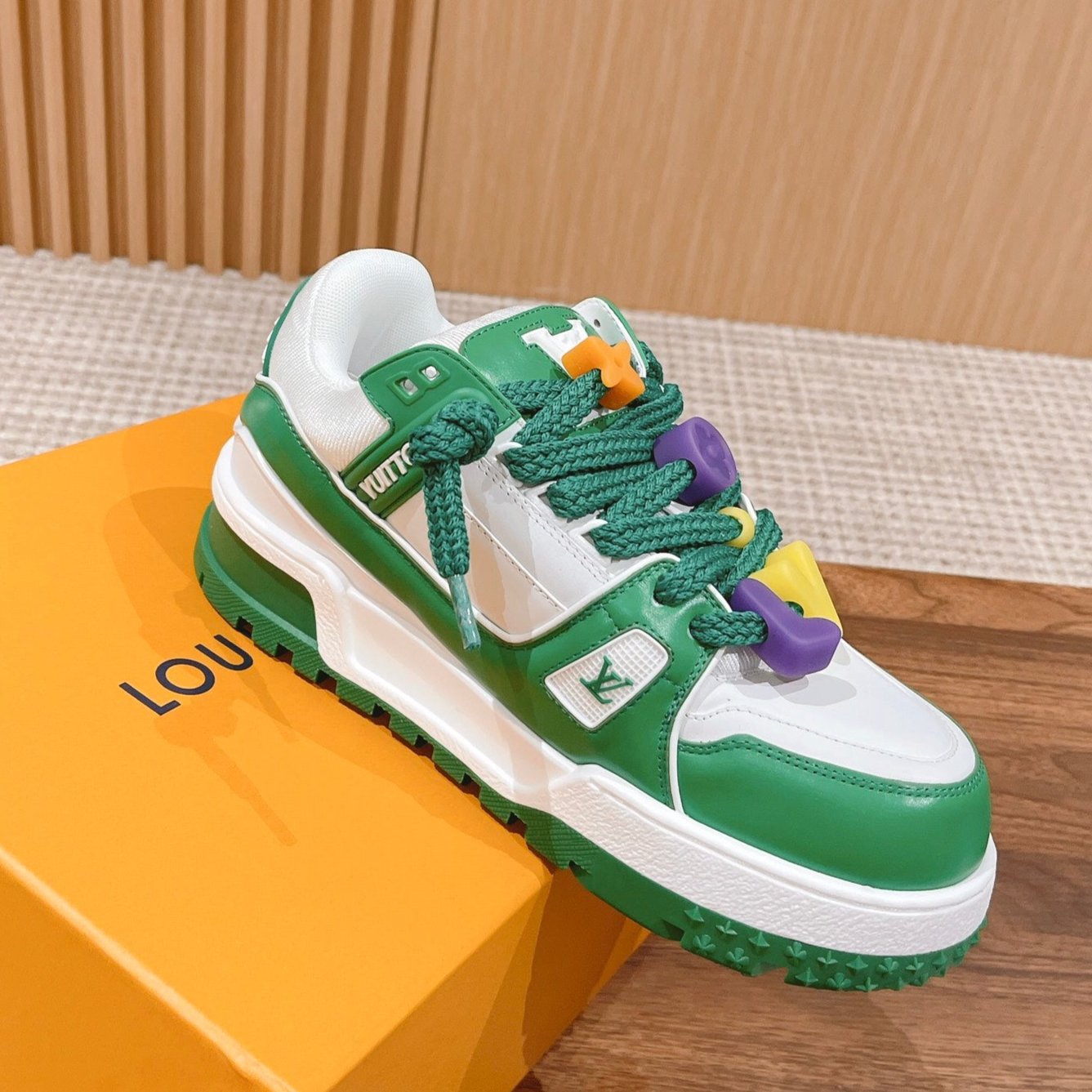 LV Trainer Maxi Sneaker White Mix Green Calfskin - 35