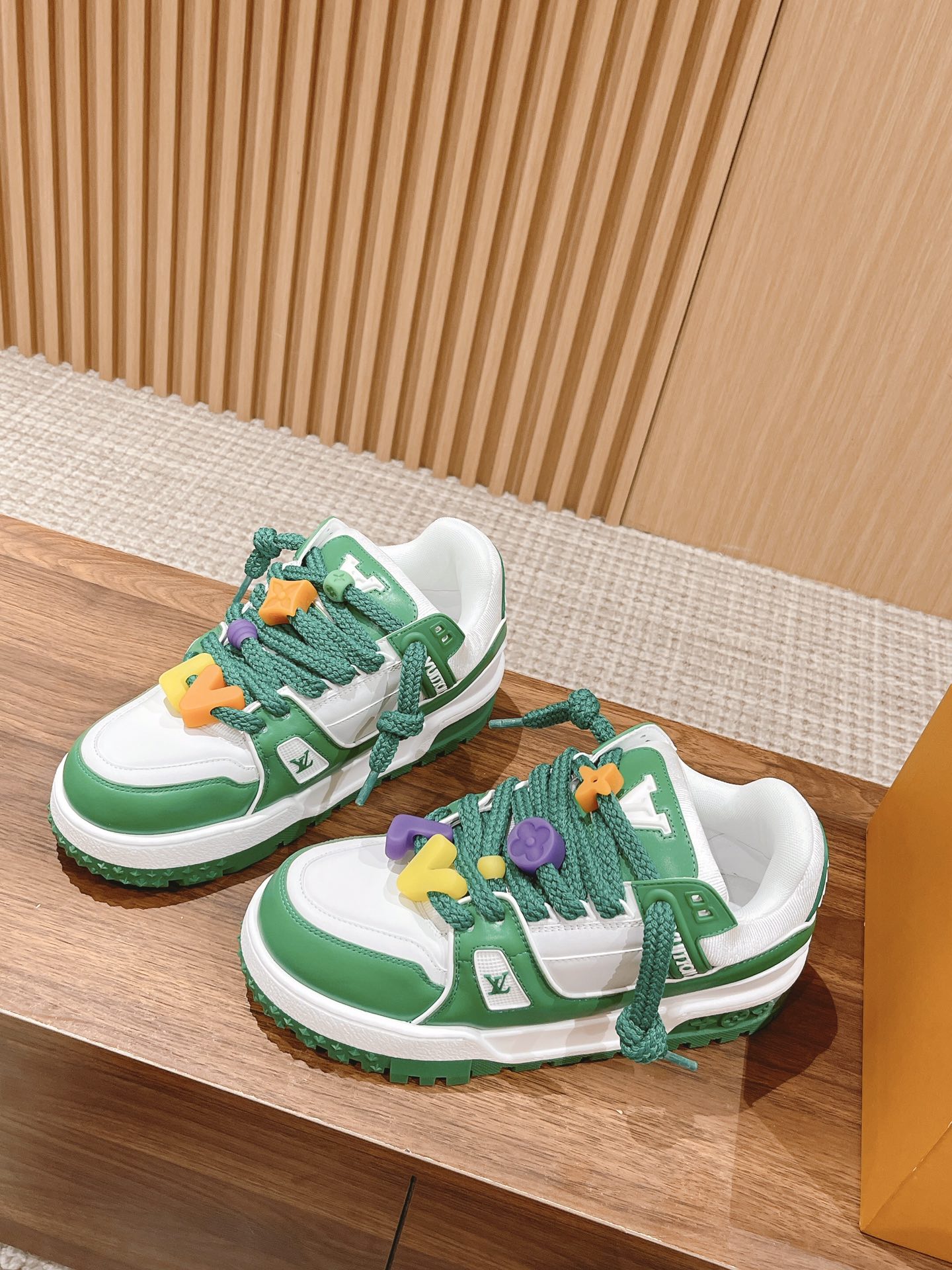 LV Trainer Maxi Sneaker White Mix Green Calfskin - 35