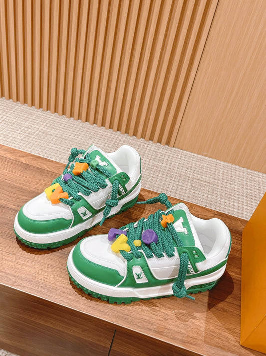 Кросівки LV Trainer Maxi зі шкіри теляти, біло-зелені - 35