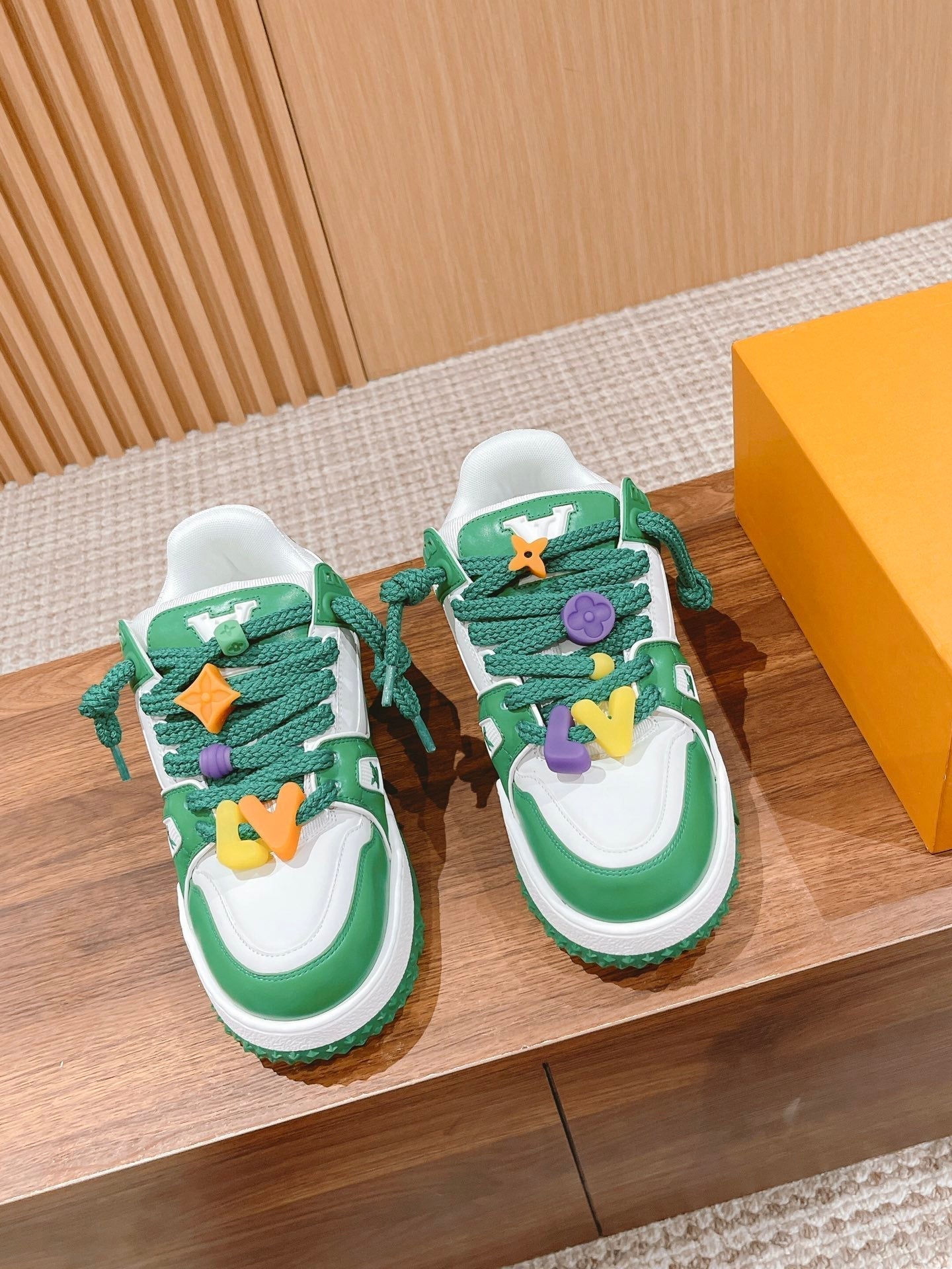 LV Trainer Maxi Sneaker White Mix Green Calfskin - 35
