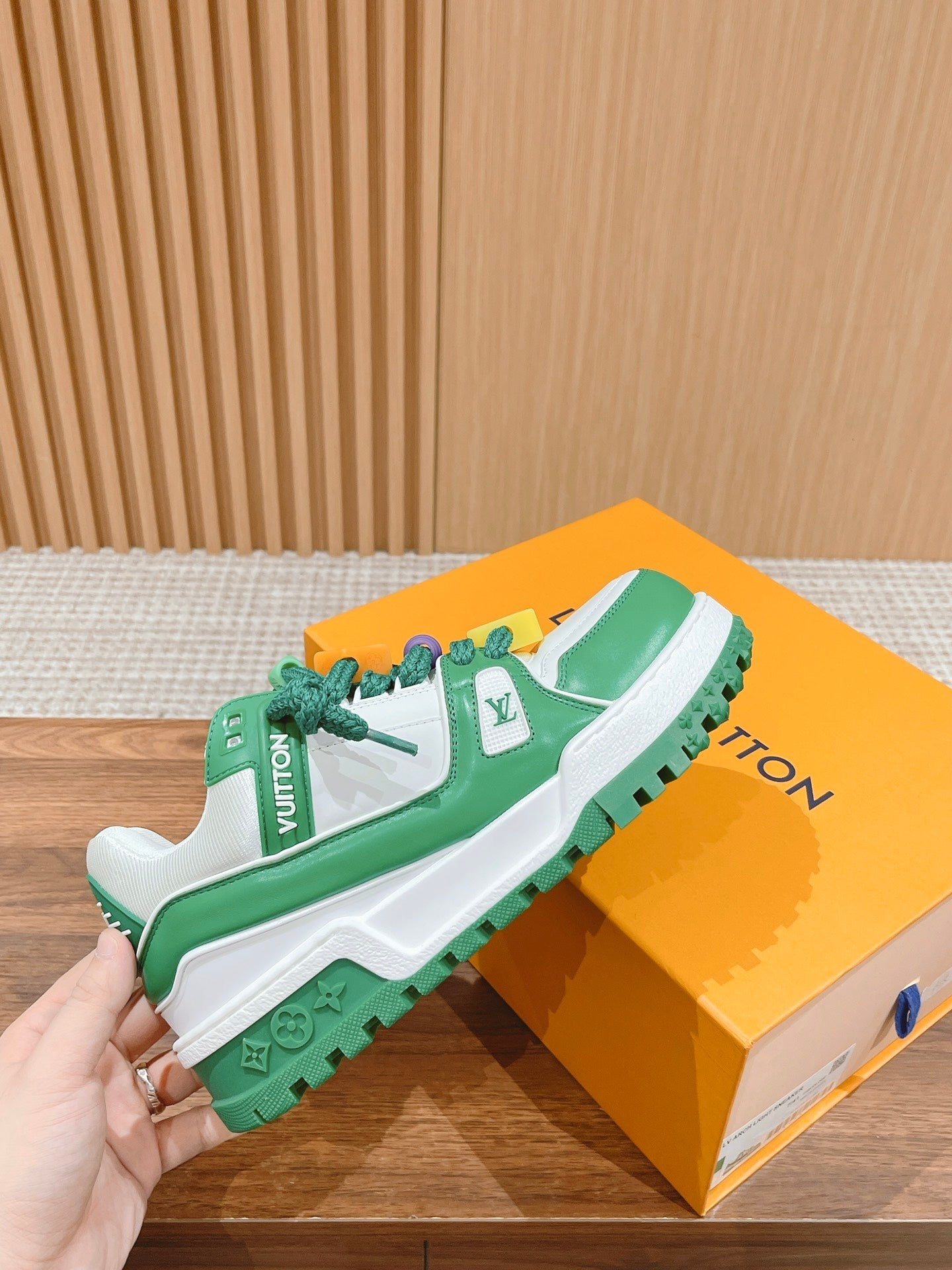 LV Trainer Maxi Sneaker White Mix Green Calfskin - 35