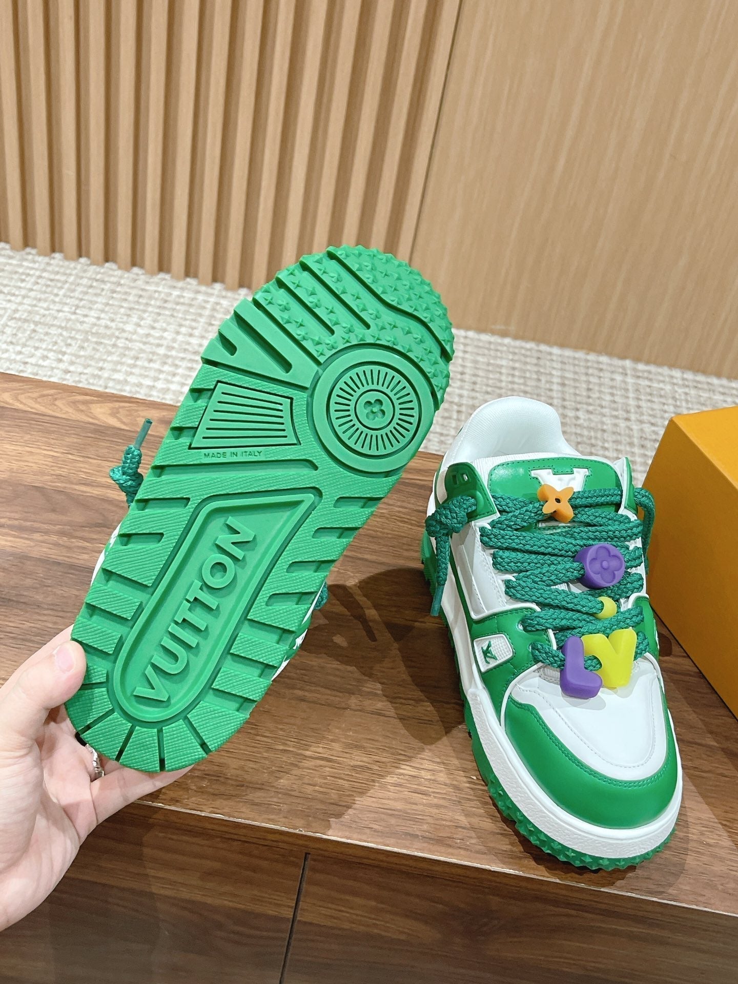 LV Trainer Maxi Sneaker White Mix Green Calfskin - 35