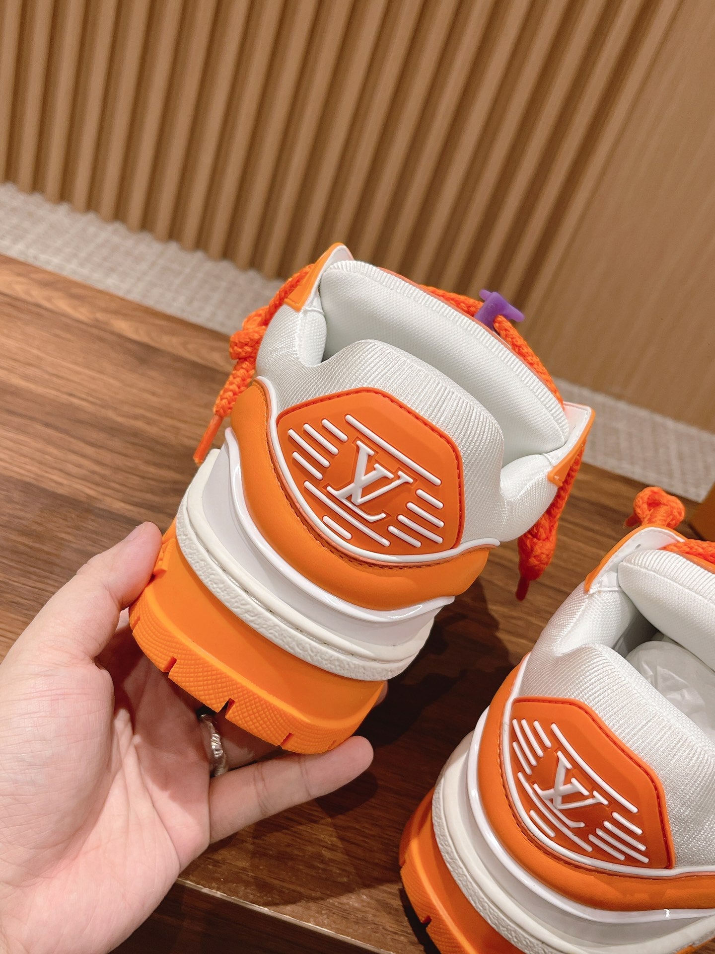 LV Trainer Maxi Sneaker White Mix Orange Calfskin - 35