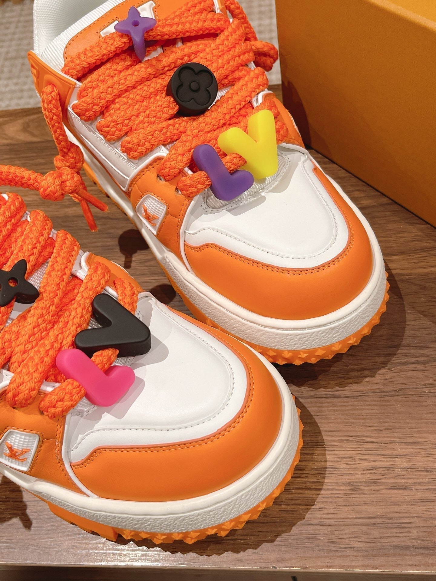 LV Trainer Maxi Sneaker White Mix Orange Calfskin - 35