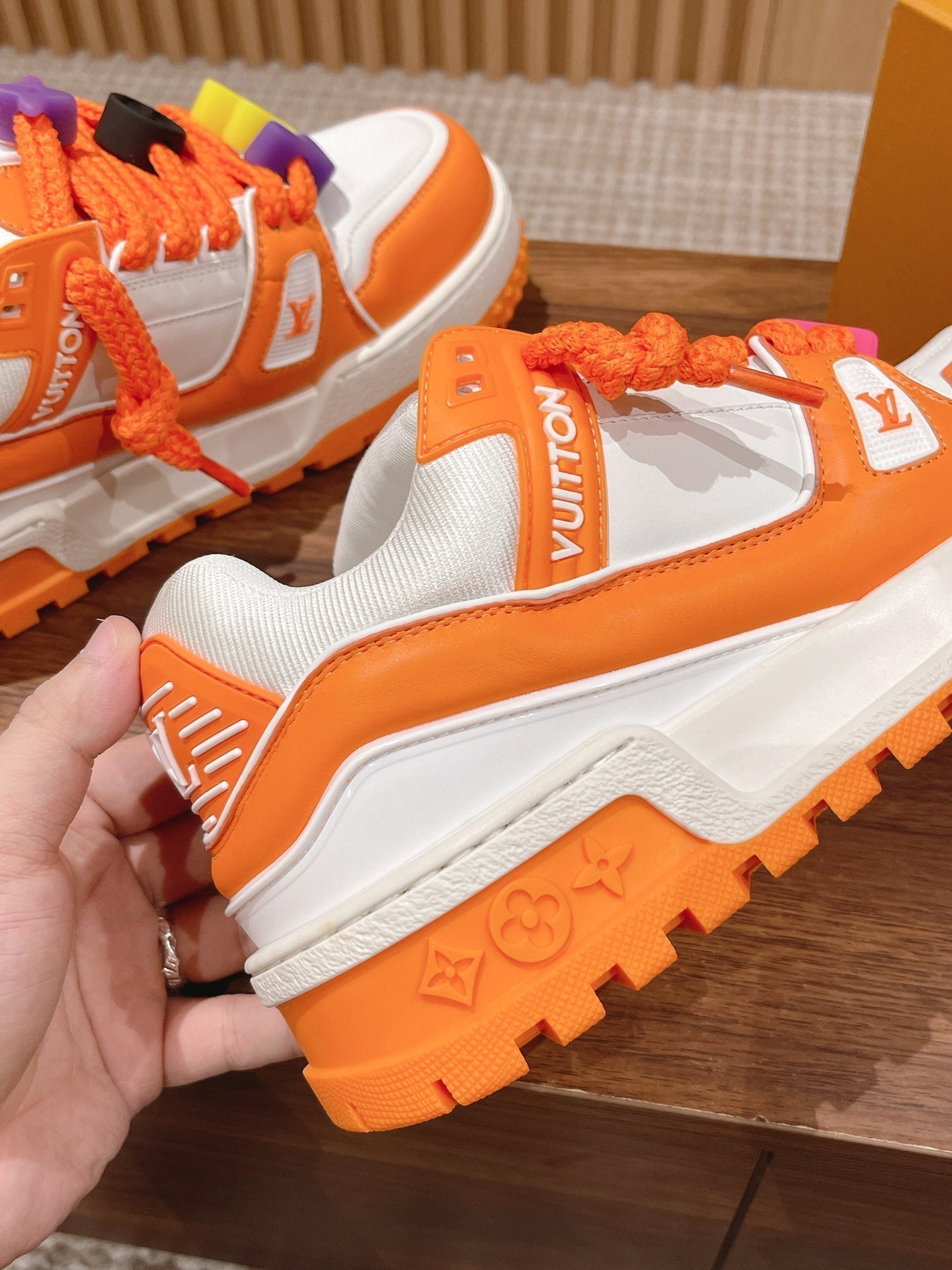 LV Trainer Maxi Sneaker White Mix Orange Calfskin - 35