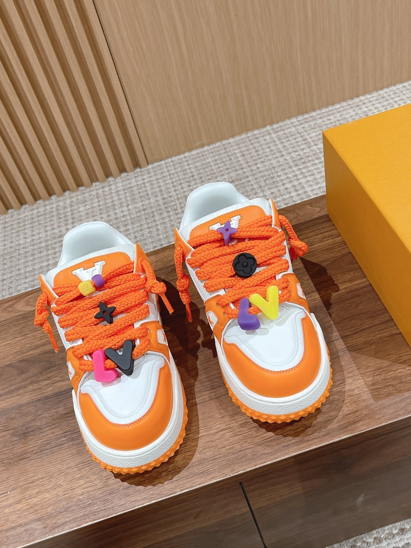 LV Trainer Maxi Sneaker White Mix Orange Calfskin - 35