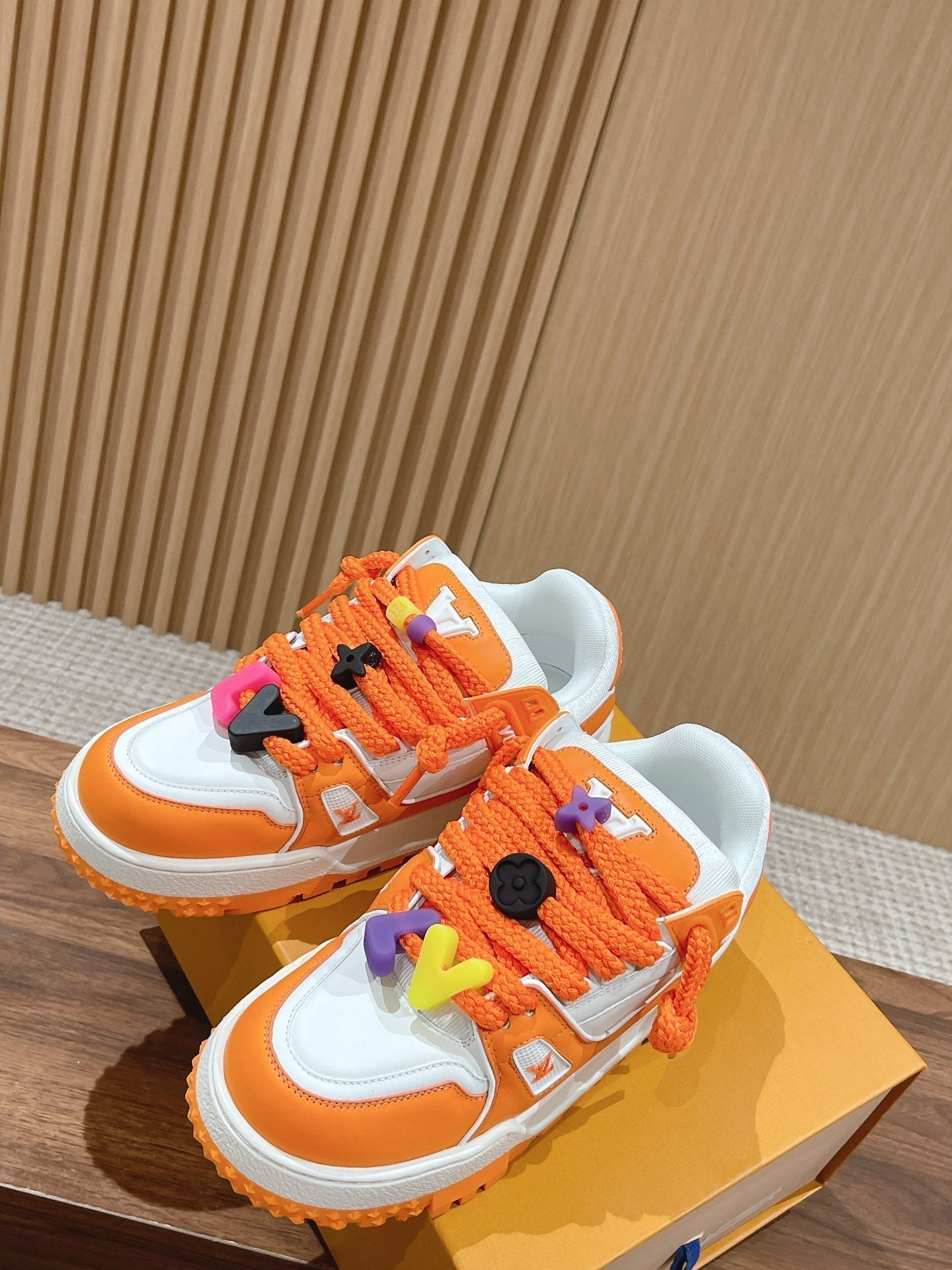 LV Trainer Maxi Sneaker White Mix Orange Calfskin - 35