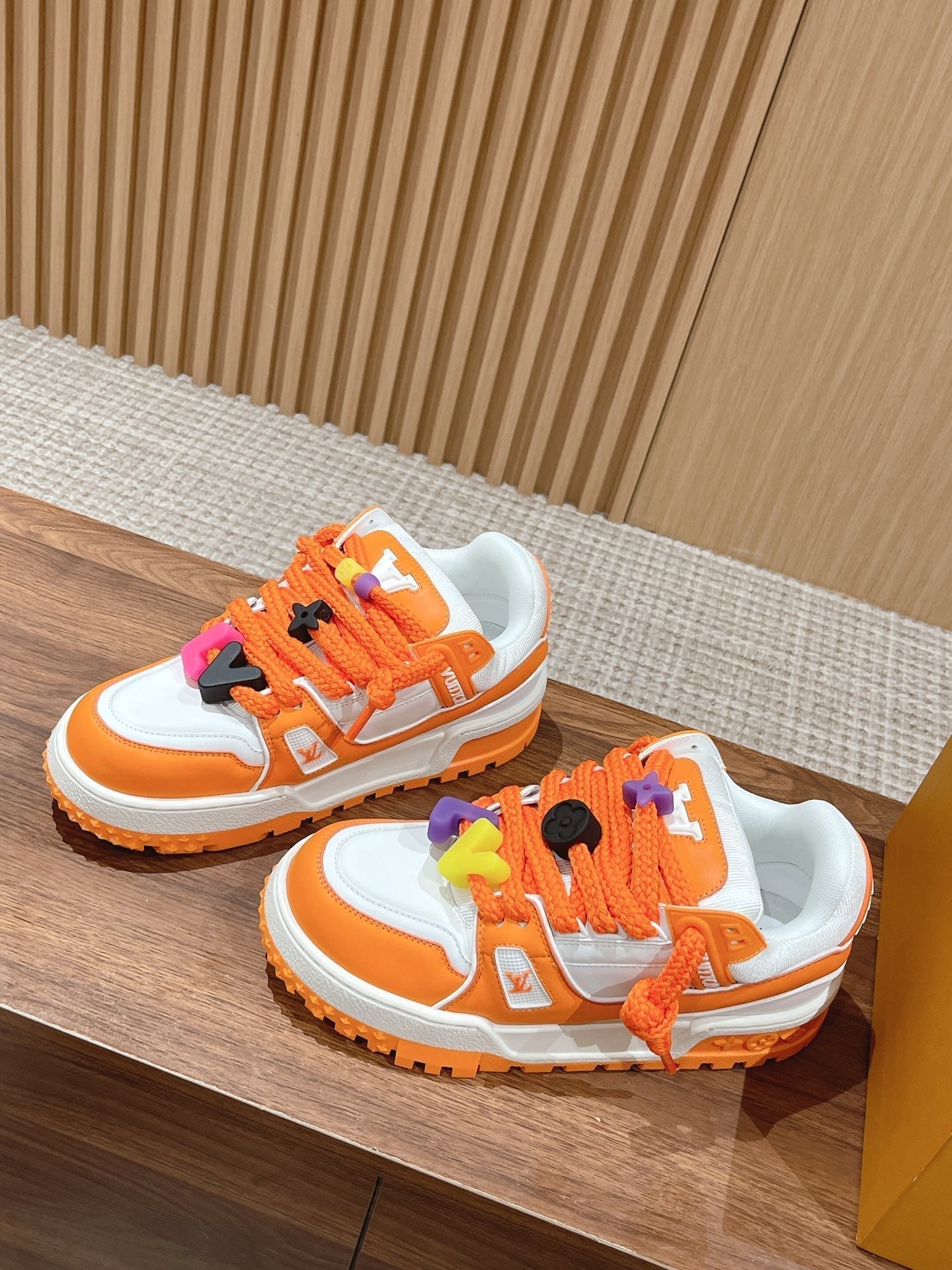 LV Trainer Maxi Sneaker White Mix Orange Calfskin - 35