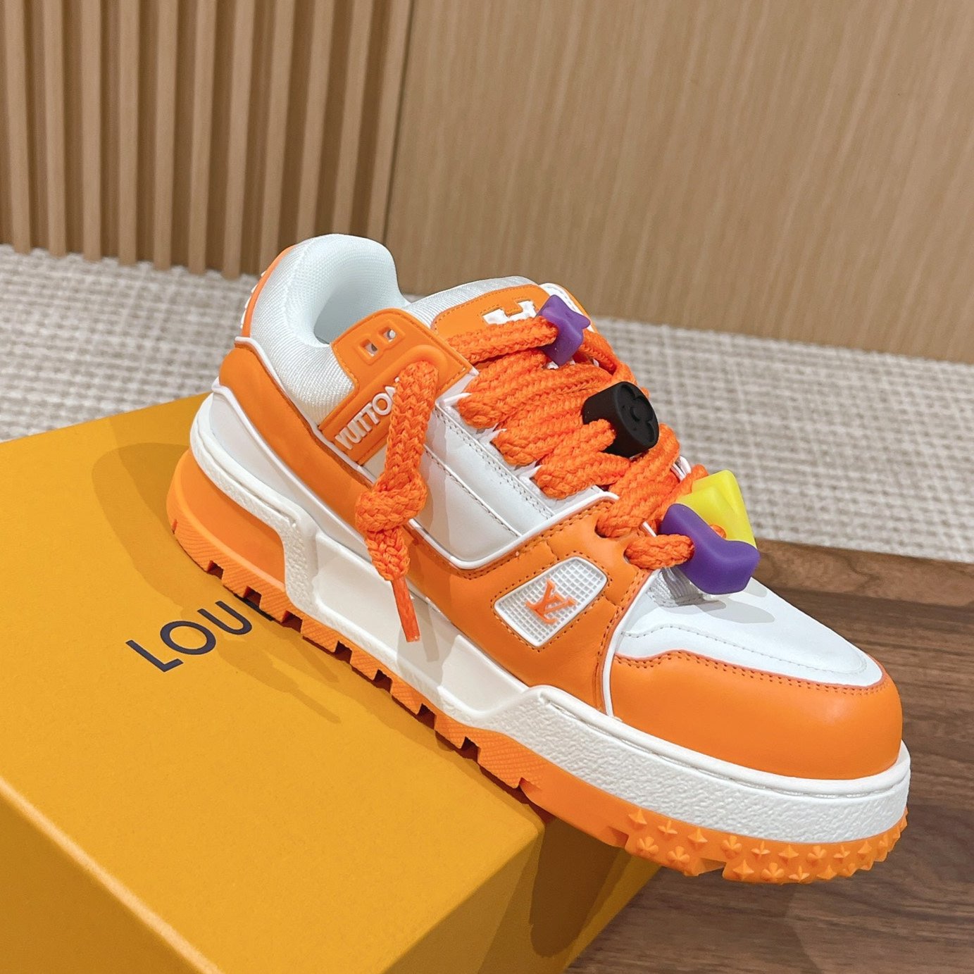 LV Trainer Maxi Sneaker White Mix Orange Calfskin - 35