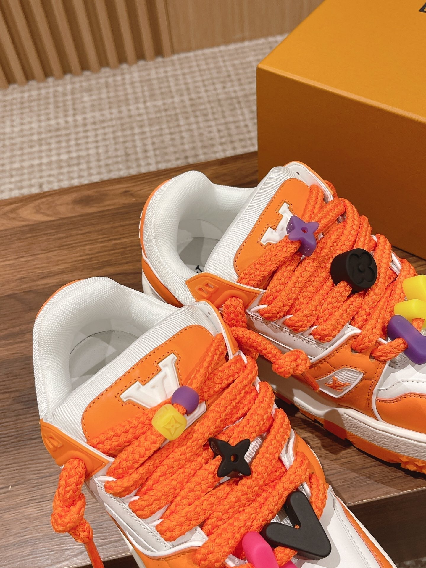 LV Trainer Maxi Sneaker White Mix Orange Calfskin - 35