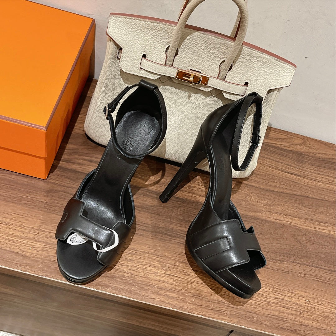 H - CLASSIC SANDAL 125 BLACK LAMBSKIN - 35