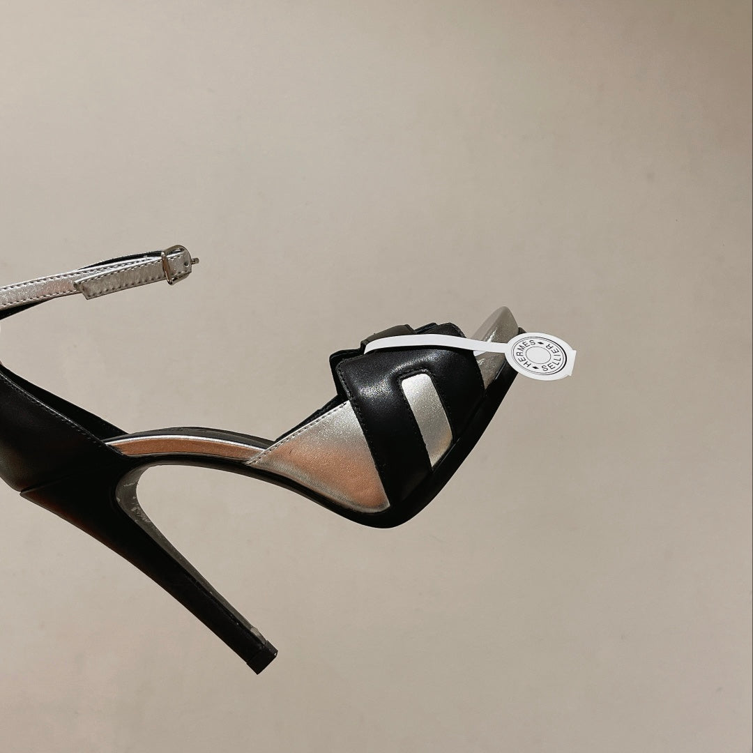 H - CLASSIC SANDAL 125 BLACK MIX BRIGHT SILVER LAMBSKIN - 35