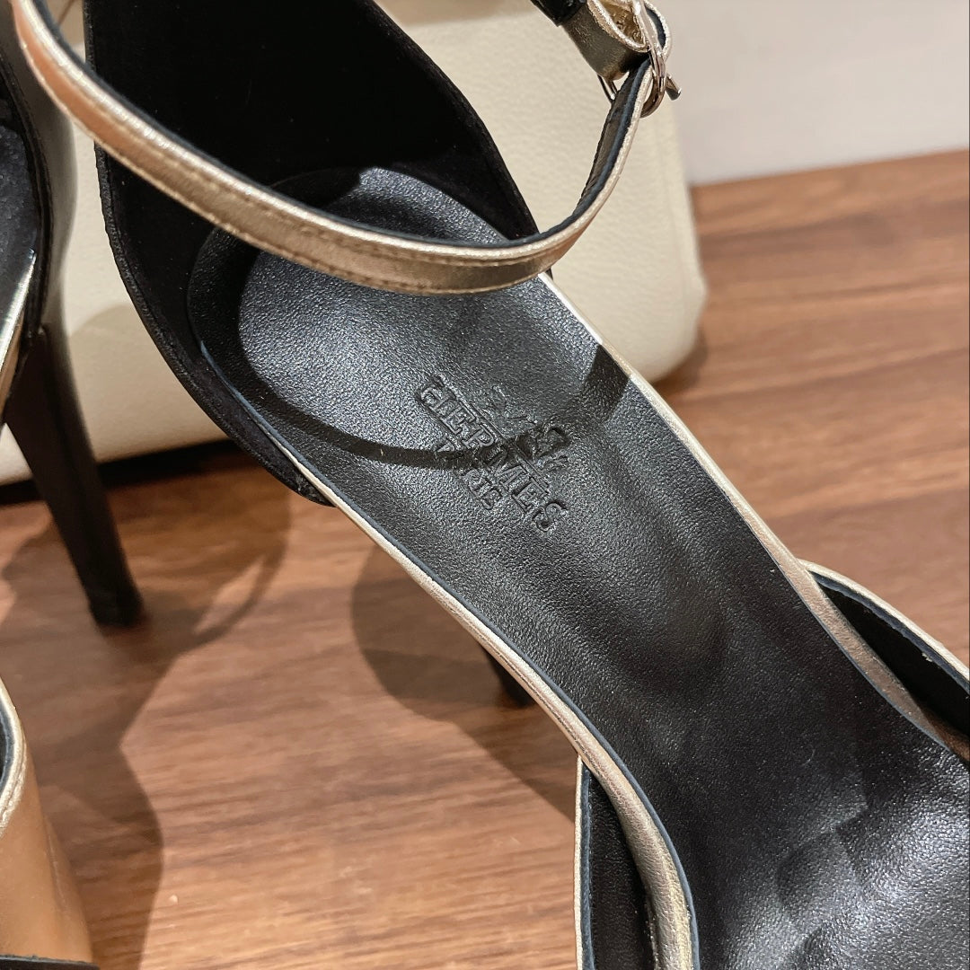 H - CLASSIC SANDAL 125 BLACK MIX SILVER LAMBSKIN - 35