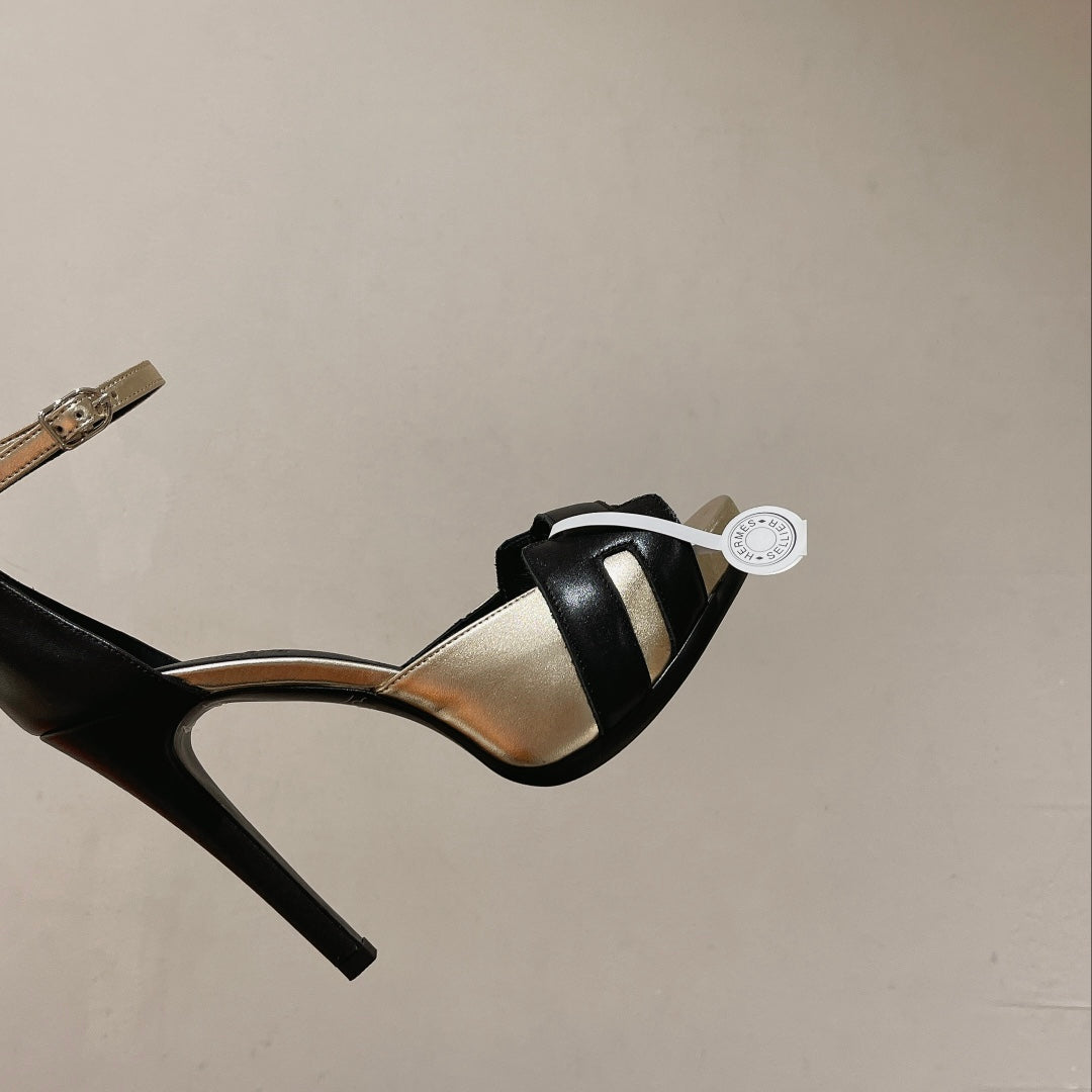 H - CLASSIC SANDAL 125 BLACK MIX SILVER LAMBSKIN - 35