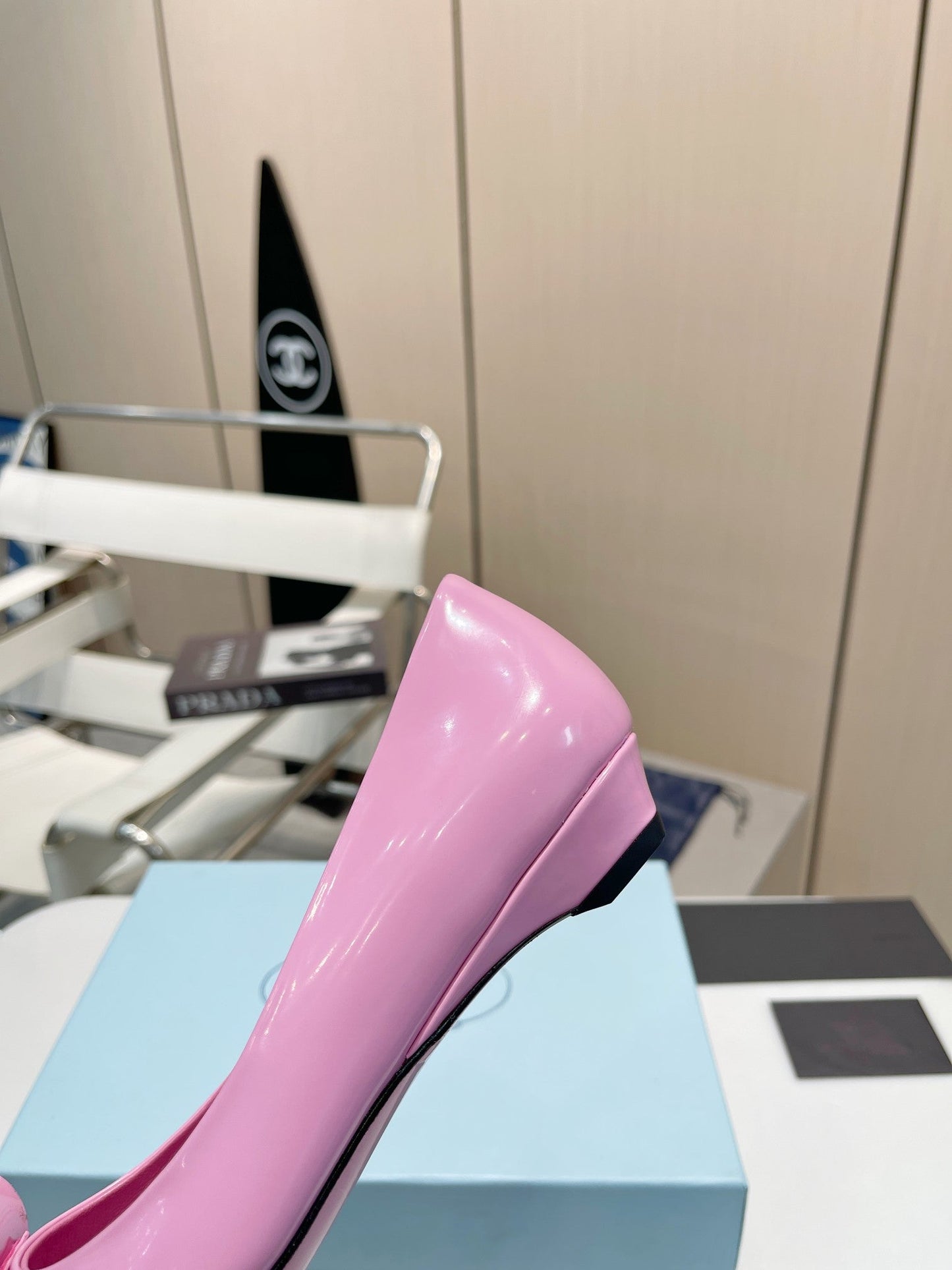 BALLET FLATS POINTED TOE IN PINK SHINY CALFSKIN ATTACHED FLOWERS - 34
