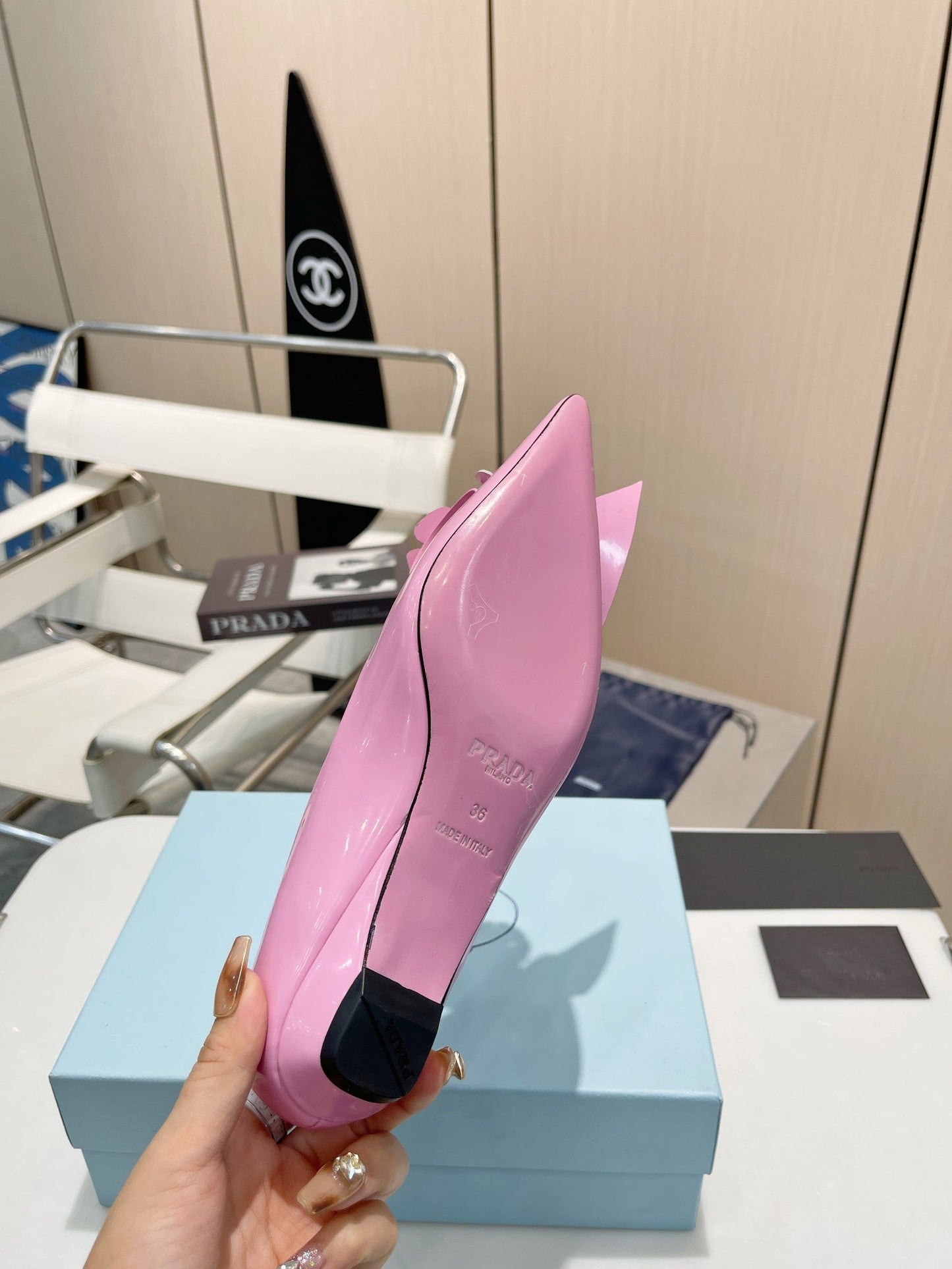 BALLET FLATS POINTED TOE IN PINK SHINY CALFSKIN ATTACHED FLOWERS - 34