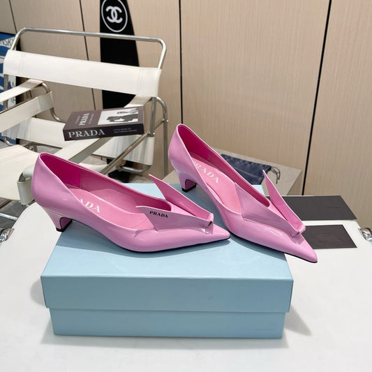 KITTEN HEEL PUMPS WITH CREATIVE SHAPE IN PINK GLOSSY LAMBSKIN - 34