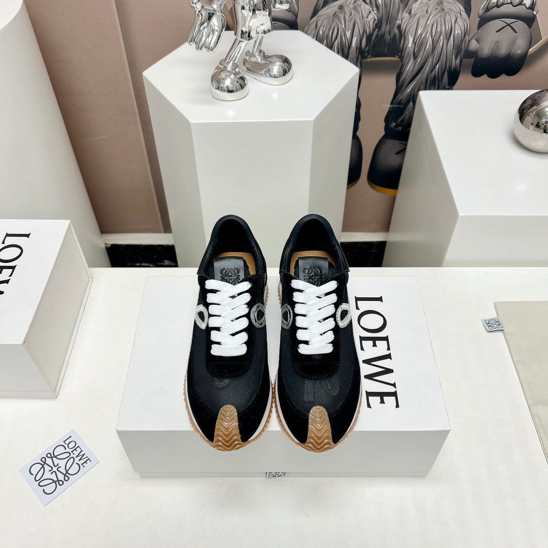 FLOW RUNNER SNEAKER IN BLACK SUEDE AND SHEEPSKIN - 35