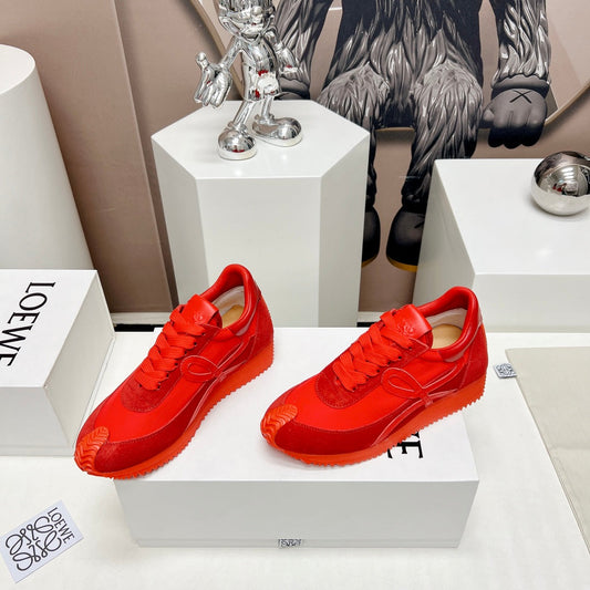 FLOW RUNNER SNEAKER IN RUBY RED SUEDE AND SHEEPSKIN - 35
