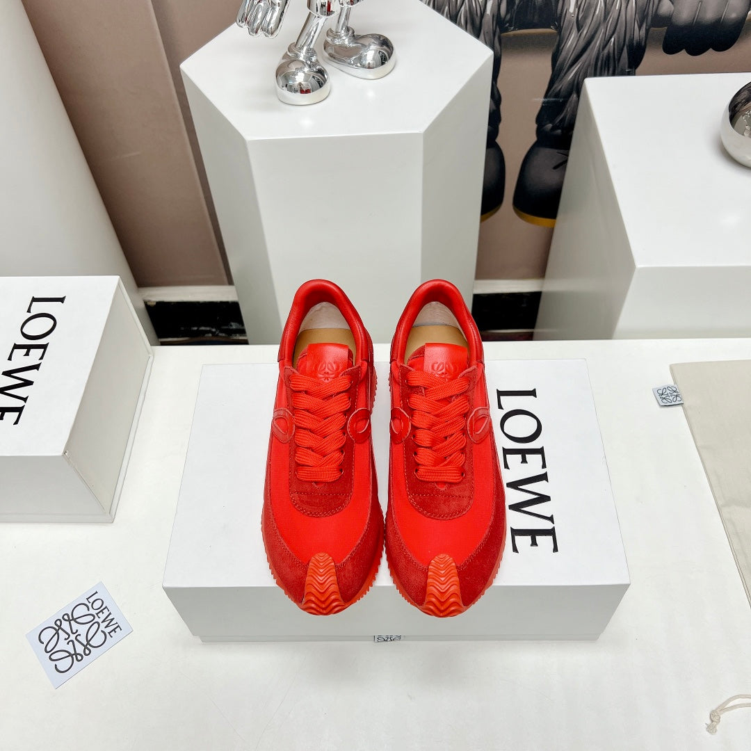 FLOW RUNNER SNEAKER IN RUBY RED SUEDE AND SHEEPSKIN - 35