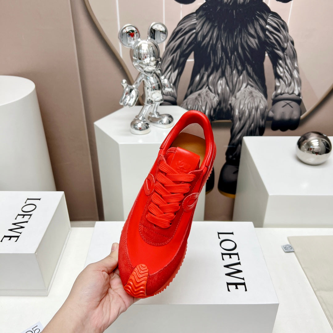 FLOW RUNNER SNEAKER IN RUBY RED SUEDE AND SHEEPSKIN - 35