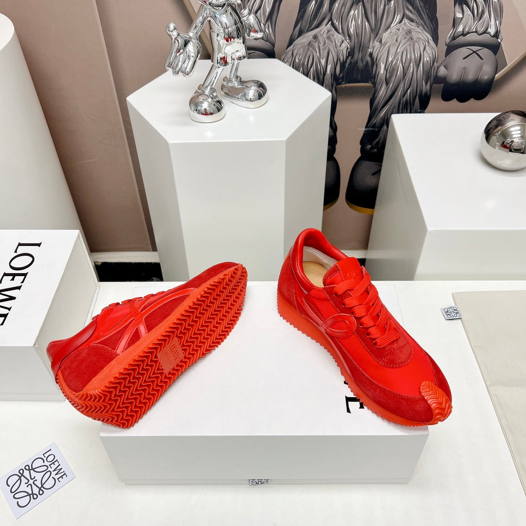 FLOW RUNNER SNEAKER IN RUBY RED SUEDE AND SHEEPSKIN - 35