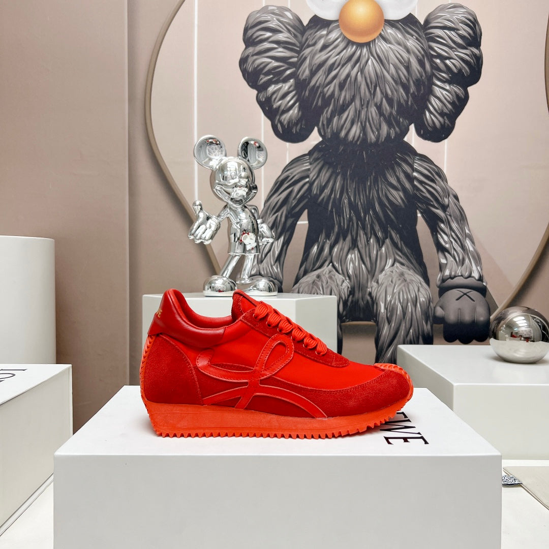 FLOW RUNNER SNEAKER IN RUBY RED SUEDE AND SHEEPSKIN - 35