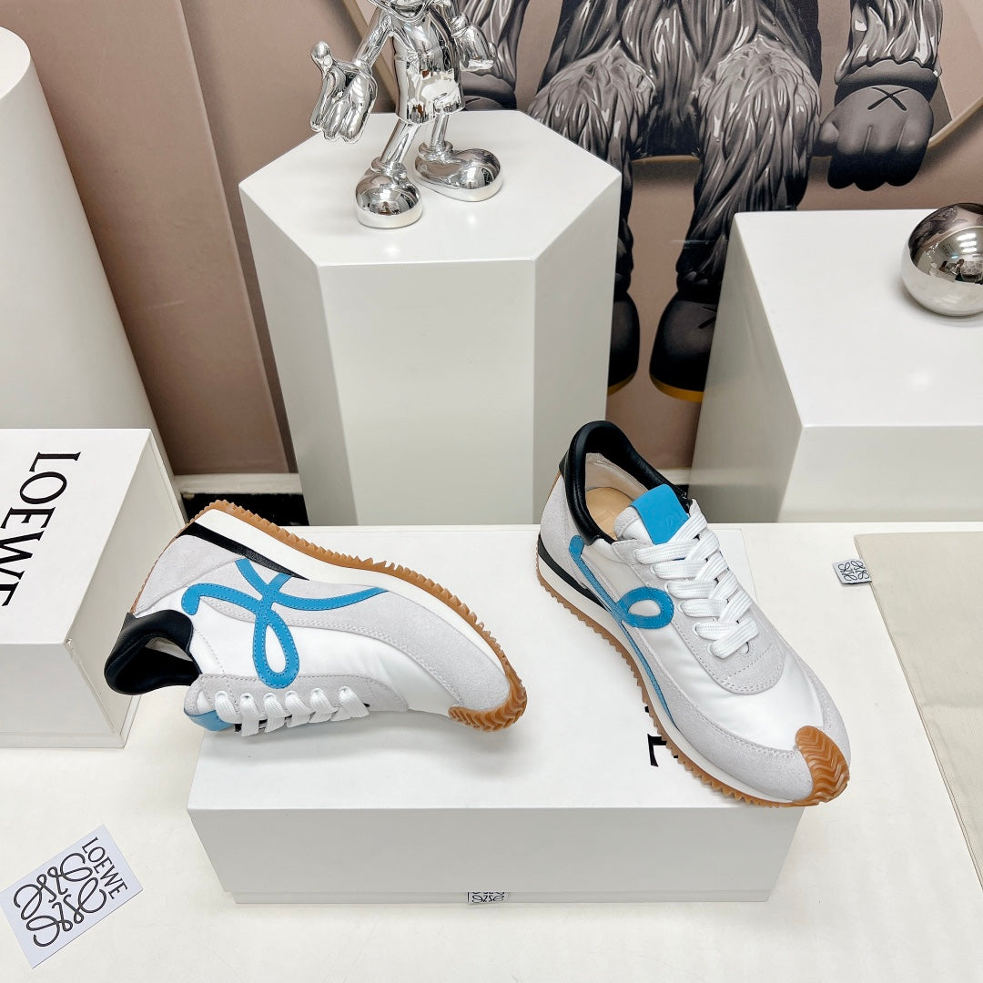 FLOW RUNNER SNEAKER IN PALE GRAY MIX BLUE SUEDE AND SHEEPSKIN - 35