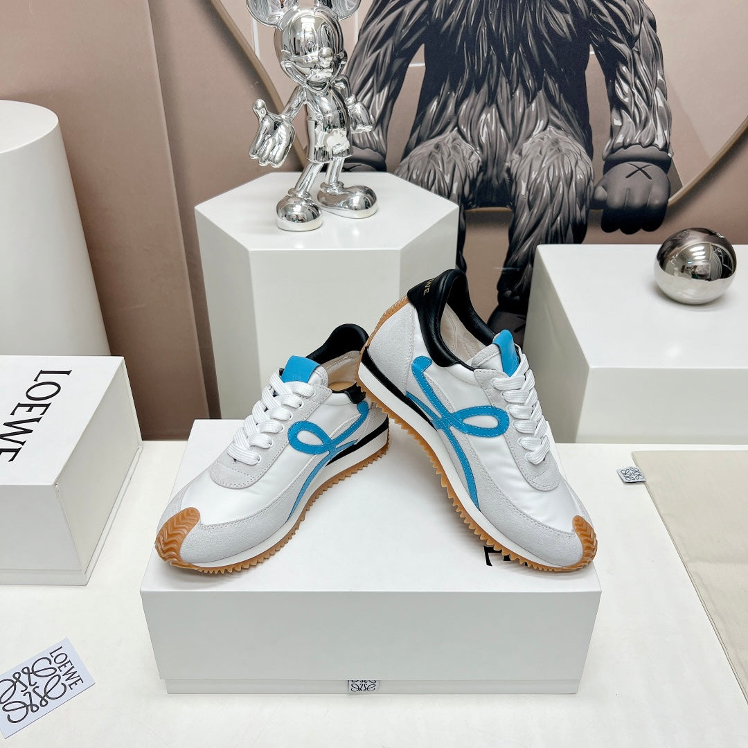 FLOW RUNNER SNEAKER IN PALE GRAY MIX BLUE SUEDE AND SHEEPSKIN - 35