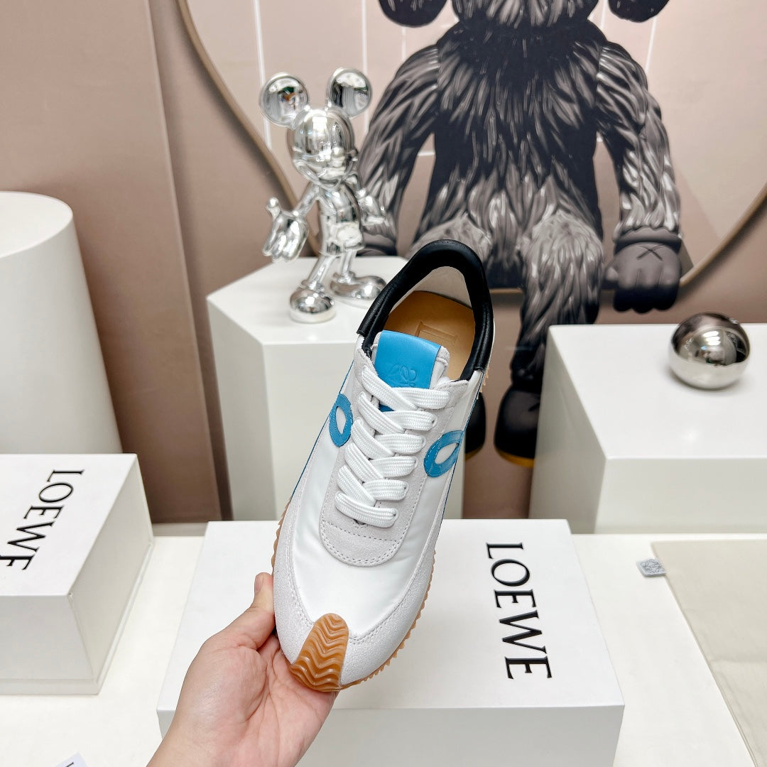 FLOW RUNNER SNEAKER IN PALE GRAY MIX BLUE SUEDE AND SHEEPSKIN - 35