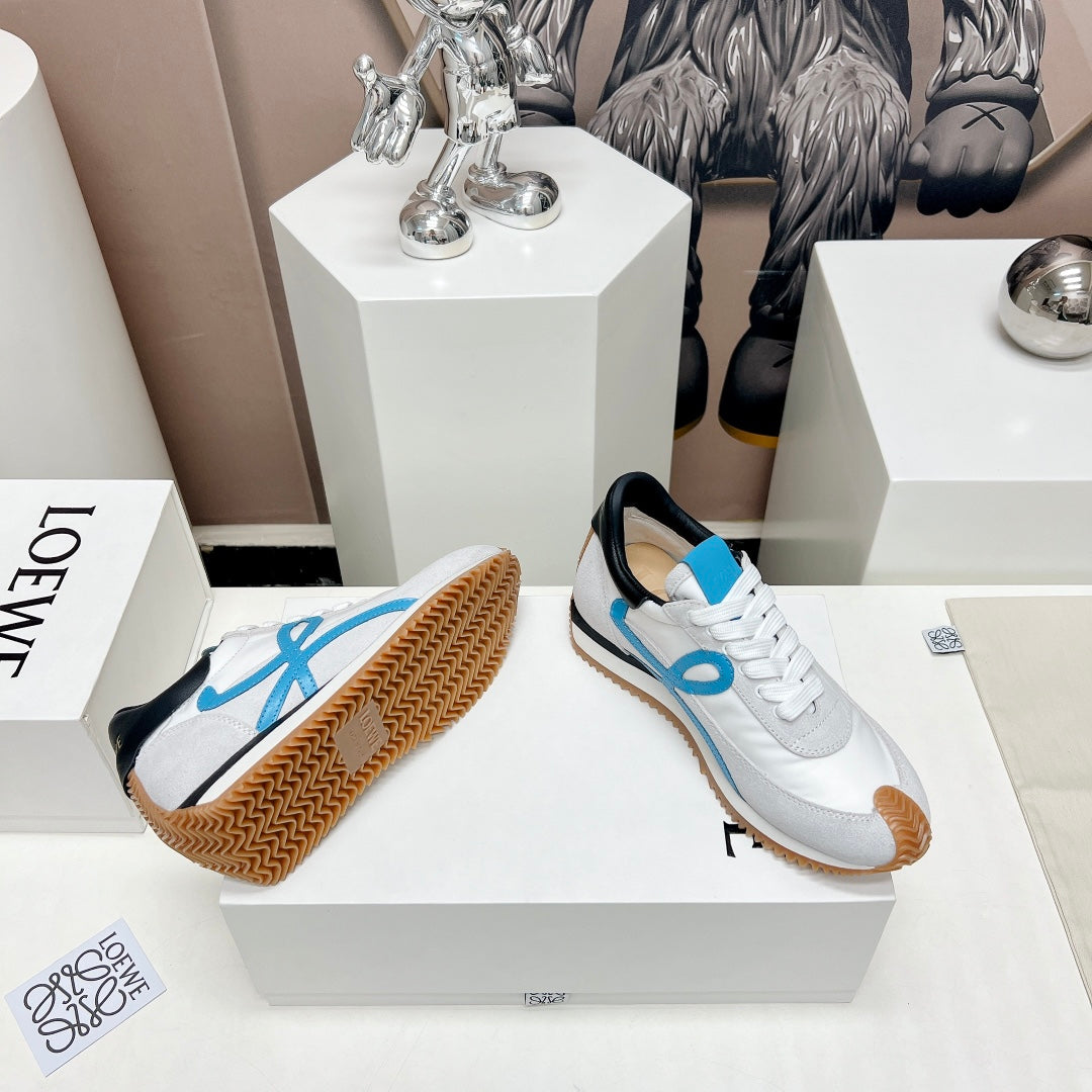 FLOW RUNNER SNEAKER IN PALE GRAY MIX BLUE SUEDE AND SHEEPSKIN - 35