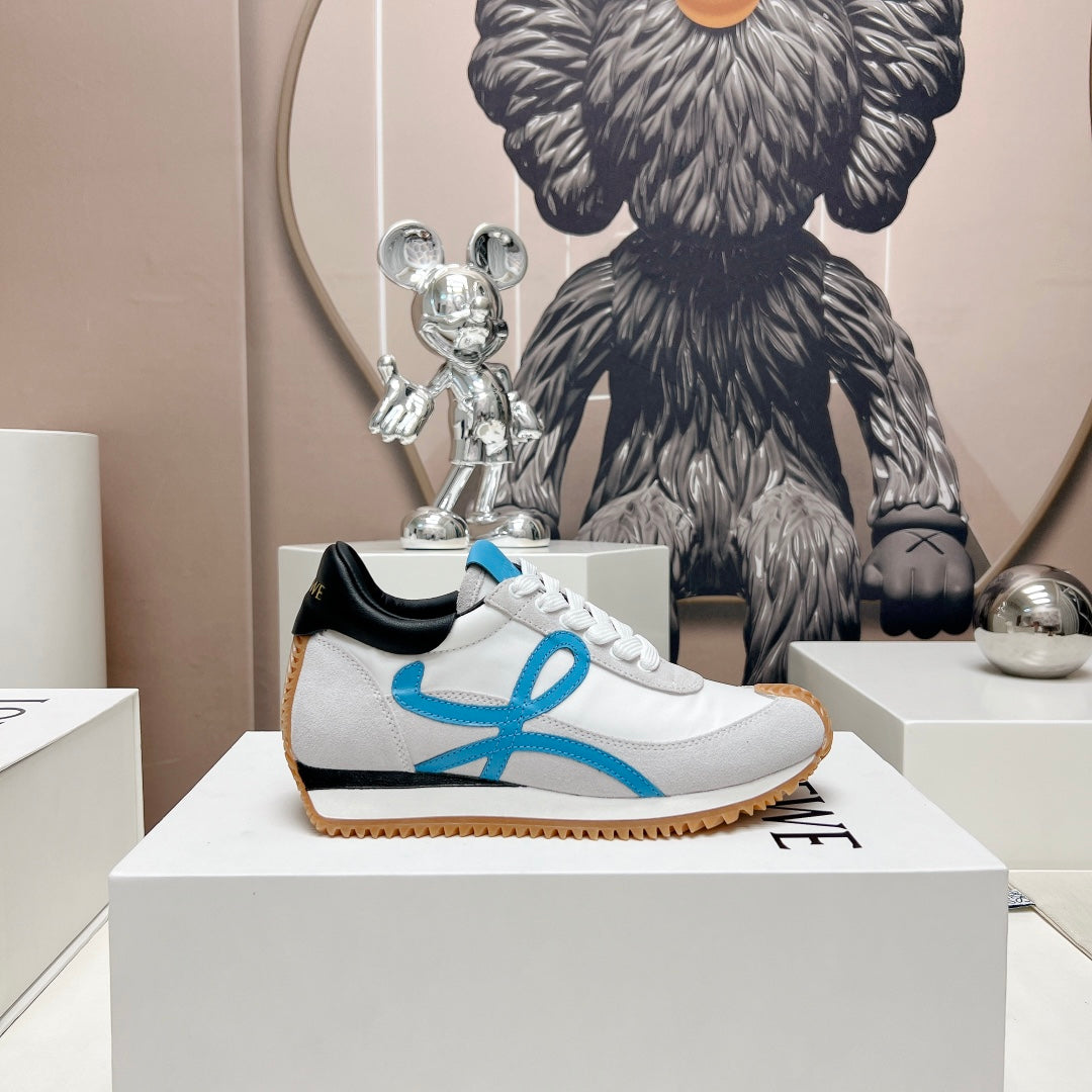 FLOW RUNNER SNEAKER IN PALE GRAY MIX BLUE SUEDE AND SHEEPSKIN - 35