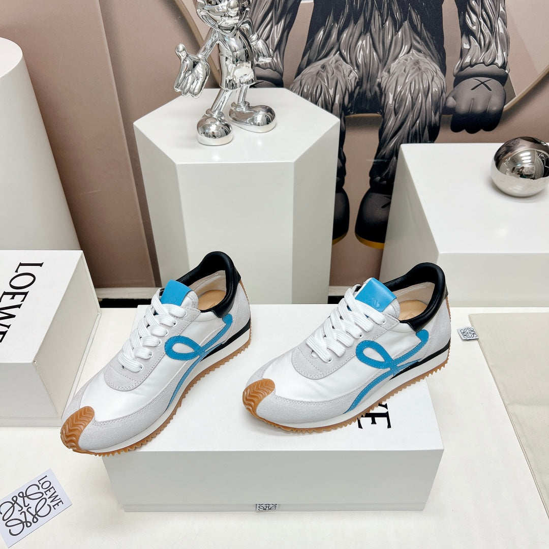 FLOW RUNNER SNEAKER IN PALE GRAY MIX BLUE SUEDE AND SHEEPSKIN - 35