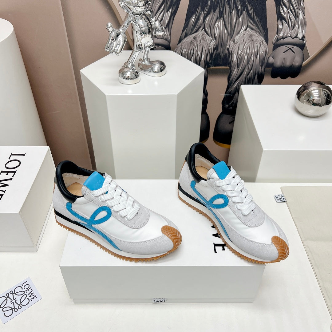 FLOW RUNNER SNEAKER IN PALE GRAY MIX BLUE SUEDE AND SHEEPSKIN - 35