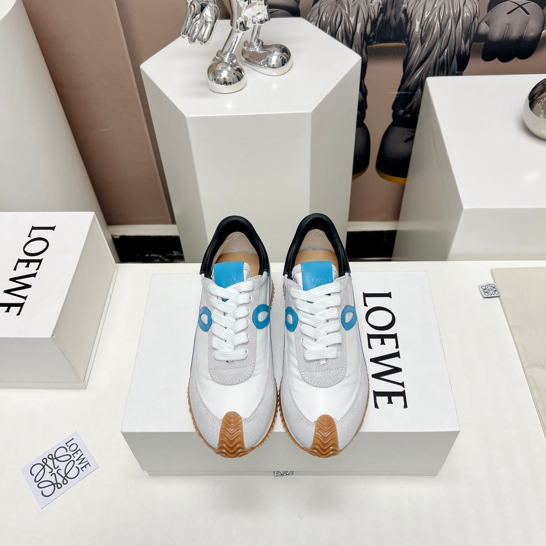 FLOW RUNNER SNEAKER IN PALE GRAY MIX BLUE SUEDE AND SHEEPSKIN - 35