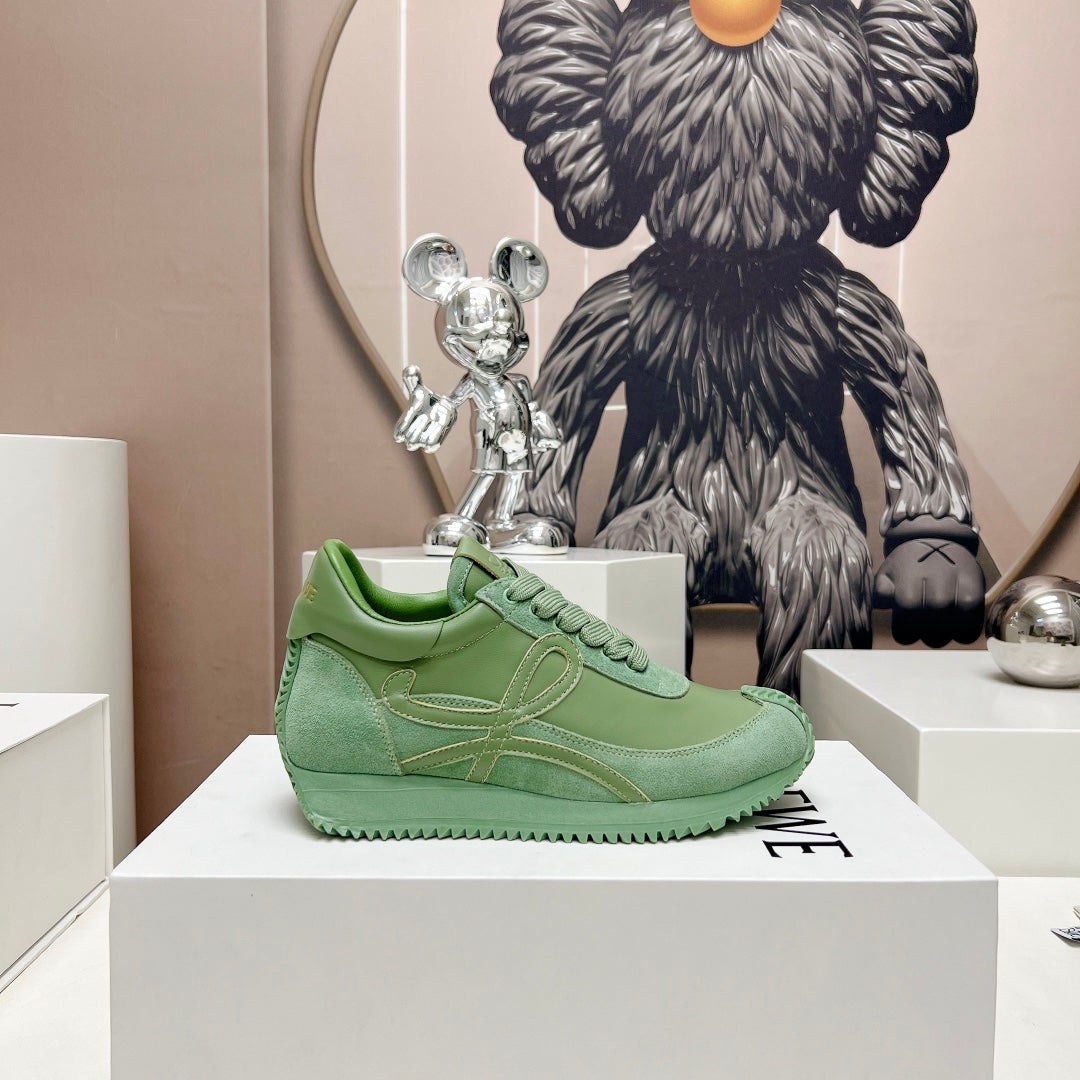 FLOW RUNNER SNEAKER IN BASIL GREEN SUEDE AND SHEEPSKIN - 35
