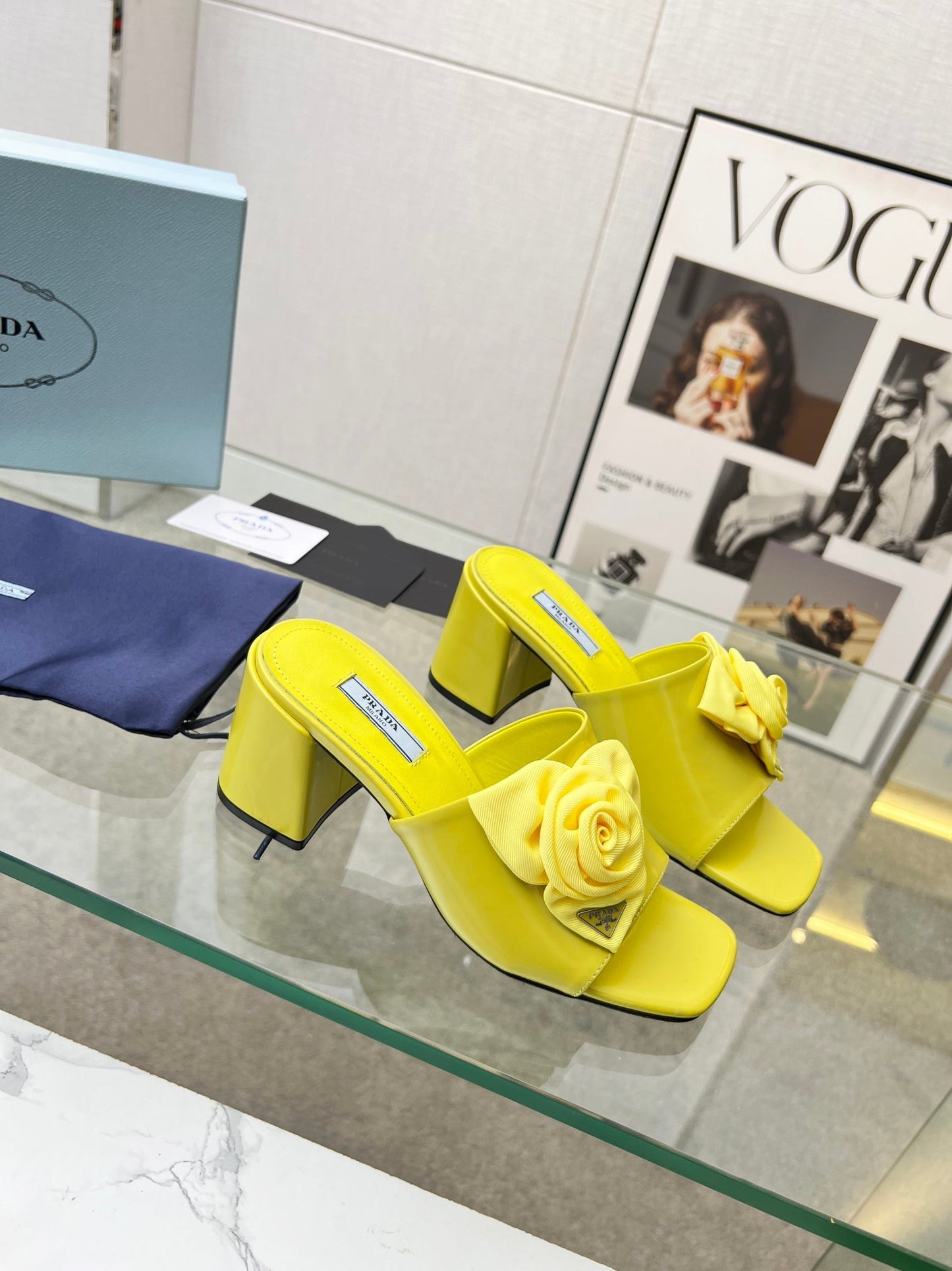 PRA FLOWER BLOCK HEELS 75 LEMON CALFSKIN - 35