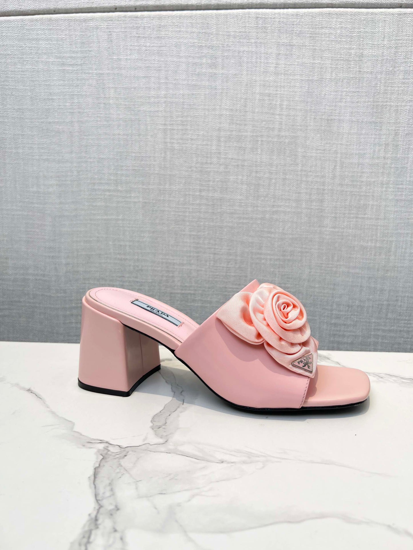 PRA FLOWER BLOCK HEELS 75 LIGHT PINK CALFSKIN - 35