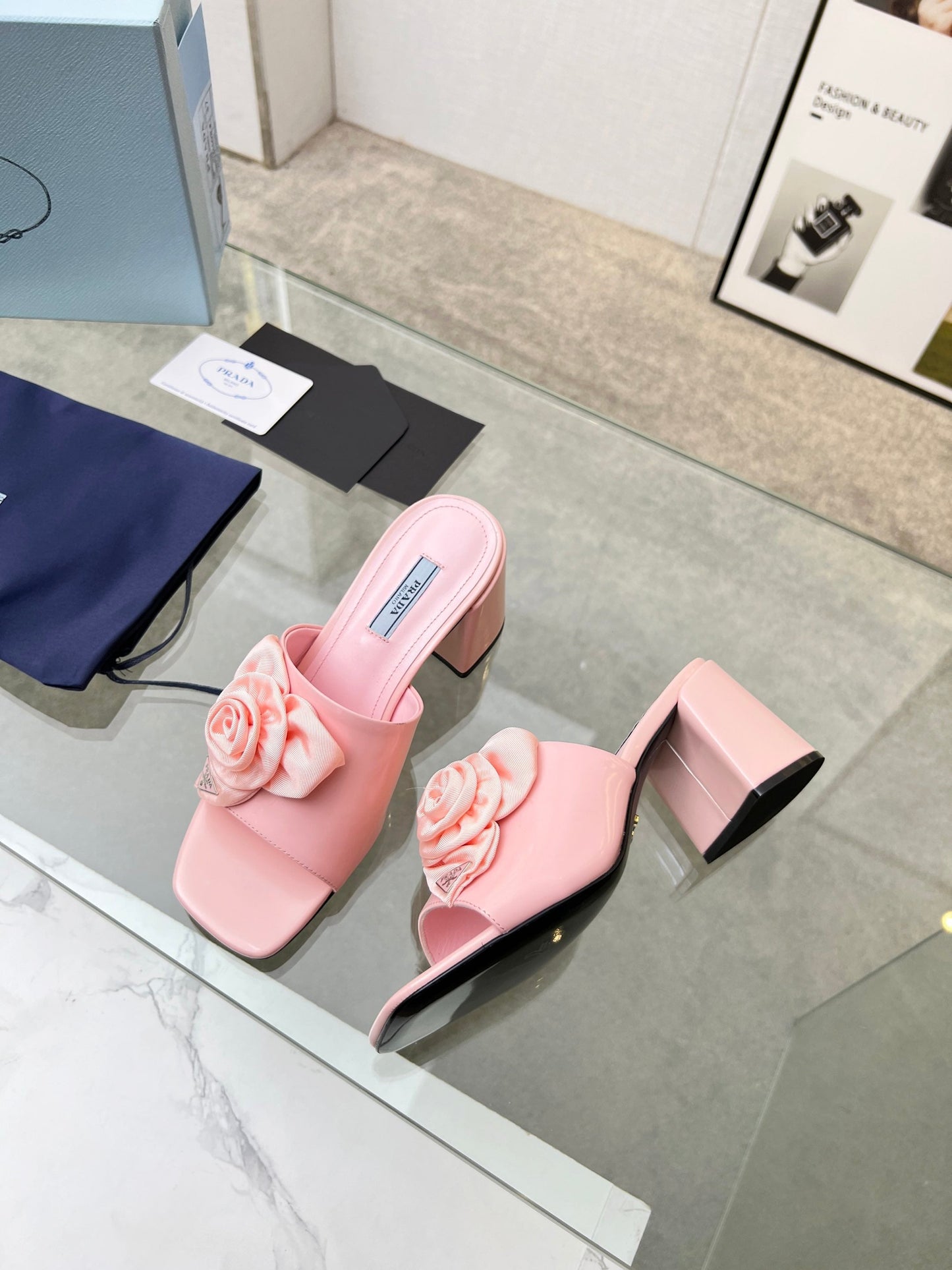 PRA FLOWER BLOCK HEELS 75 LIGHT PINK CALFSKIN - 35