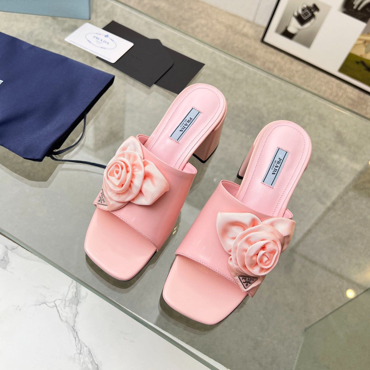 PRA FLOWER BLOCK HEELS 75 LIGHT PINK CALFSKIN - 35