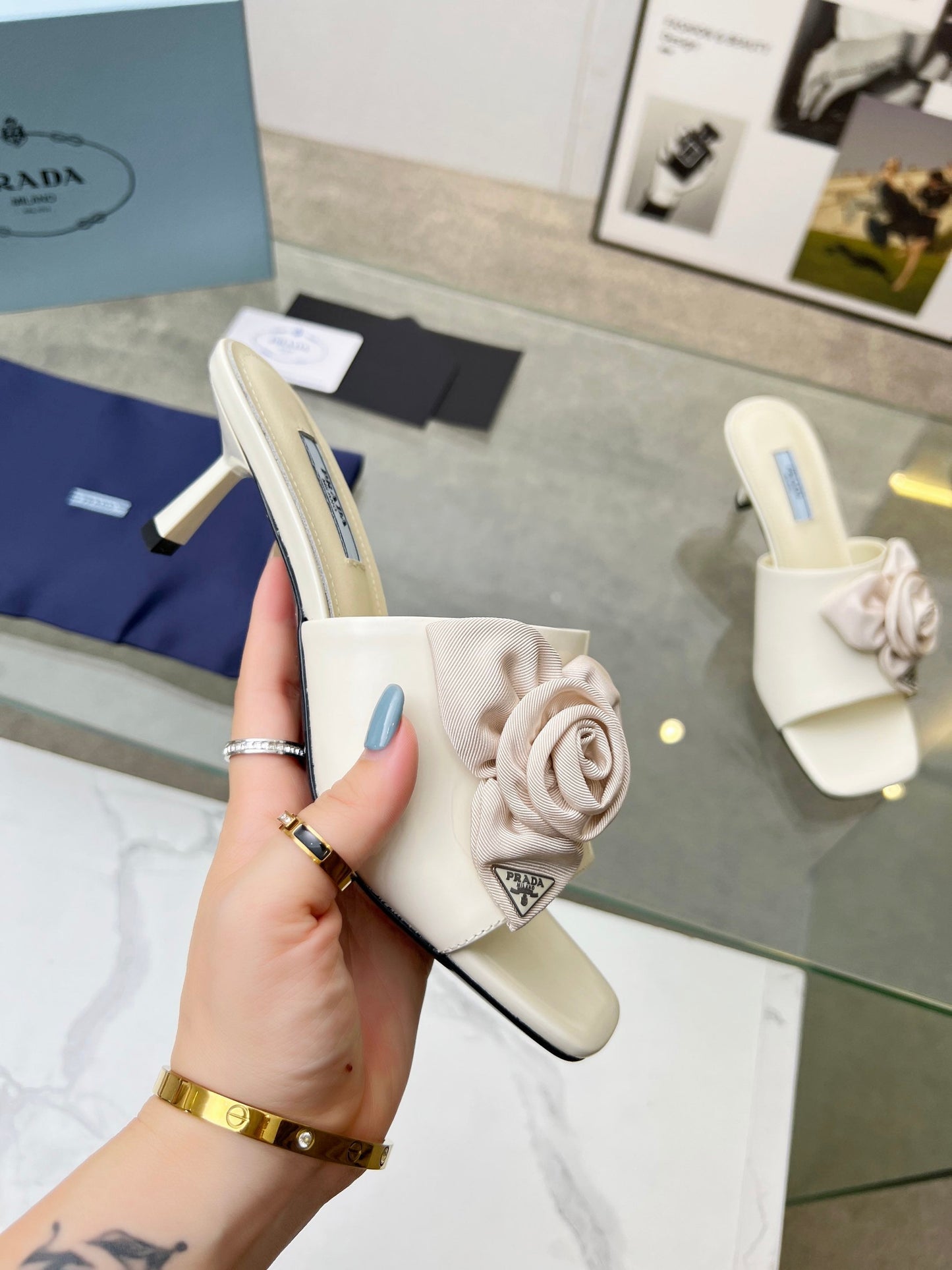 PRA FLOWER POINTED HEELS 55 IVORY CALFSKIN - 35