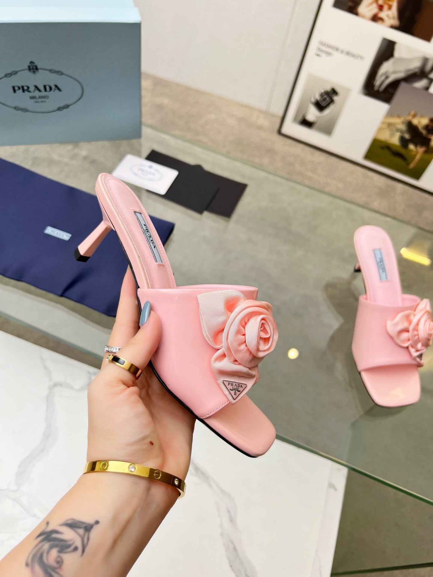 PRA FLOWER POINTED HEELS 55 LIGHT PINK CALFSKIN - 35