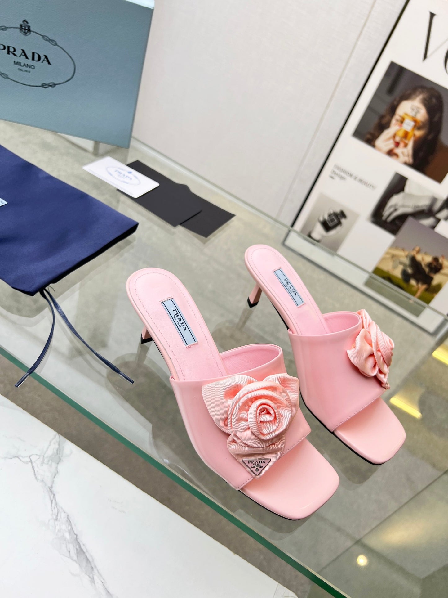 PRA FLOWER POINTED HEELS 55 LIGHT PINK CALFSKIN - 35