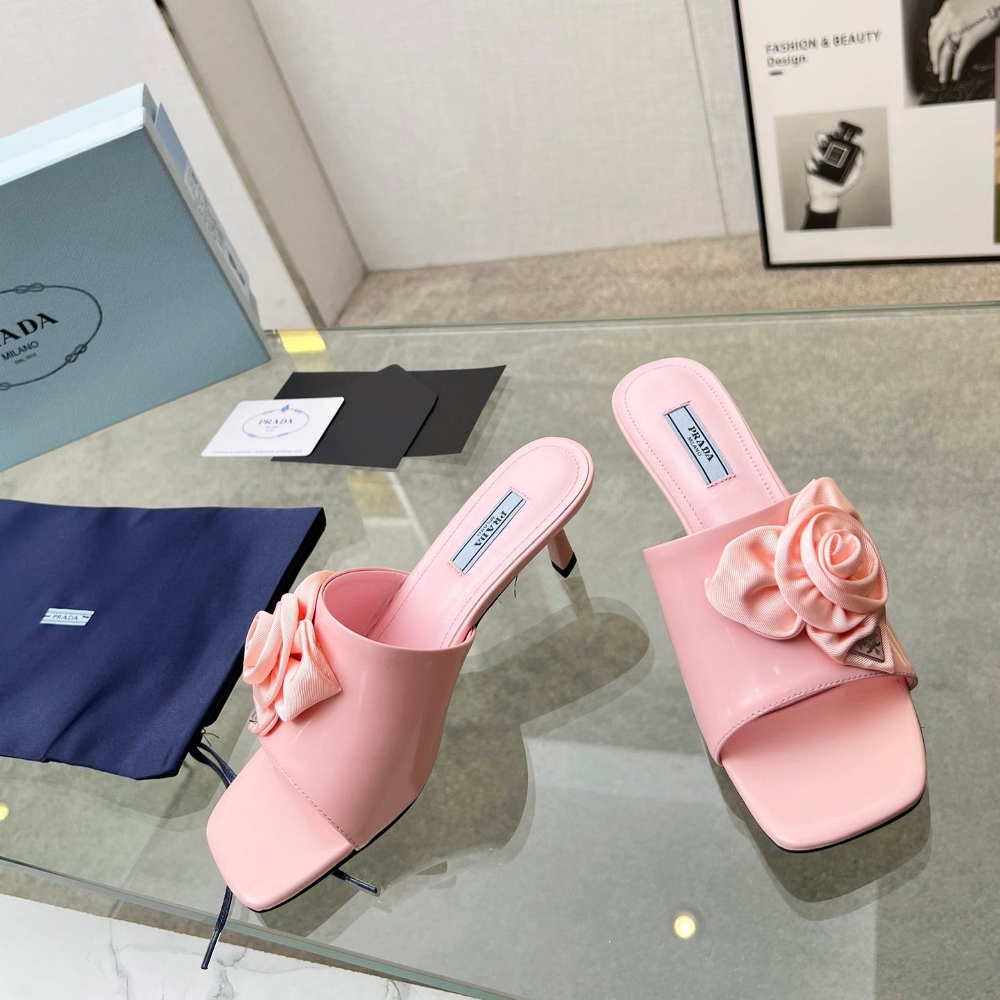 PRA FLOWER POINTED HEELS 55 LIGHT PINK CALFSKIN - 35