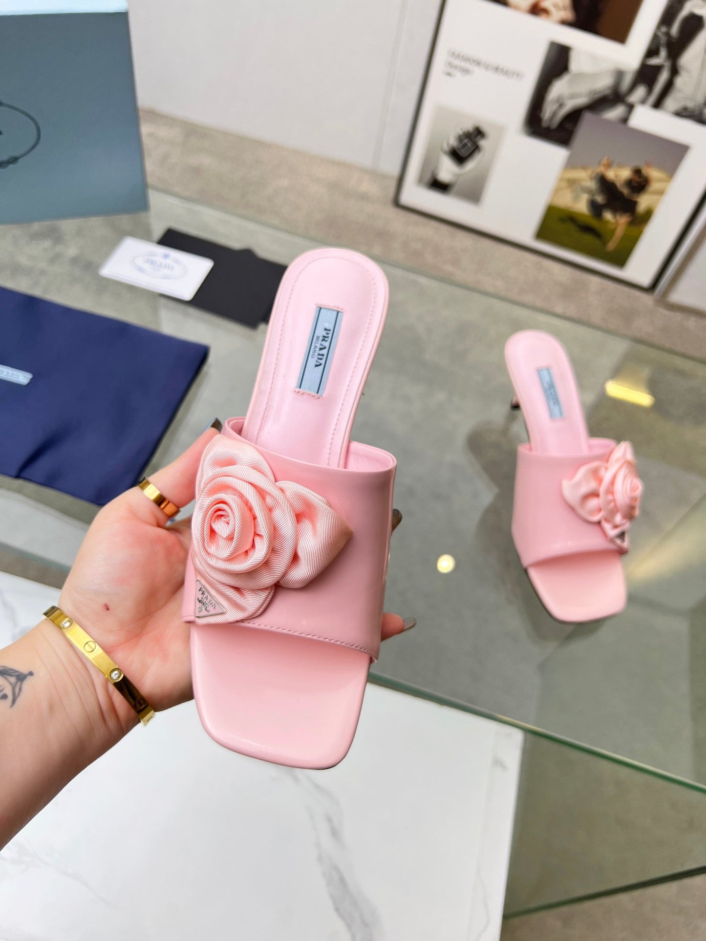 PRA FLOWER POINTED HEELS 55 LIGHT PINK CALFSKIN - 35