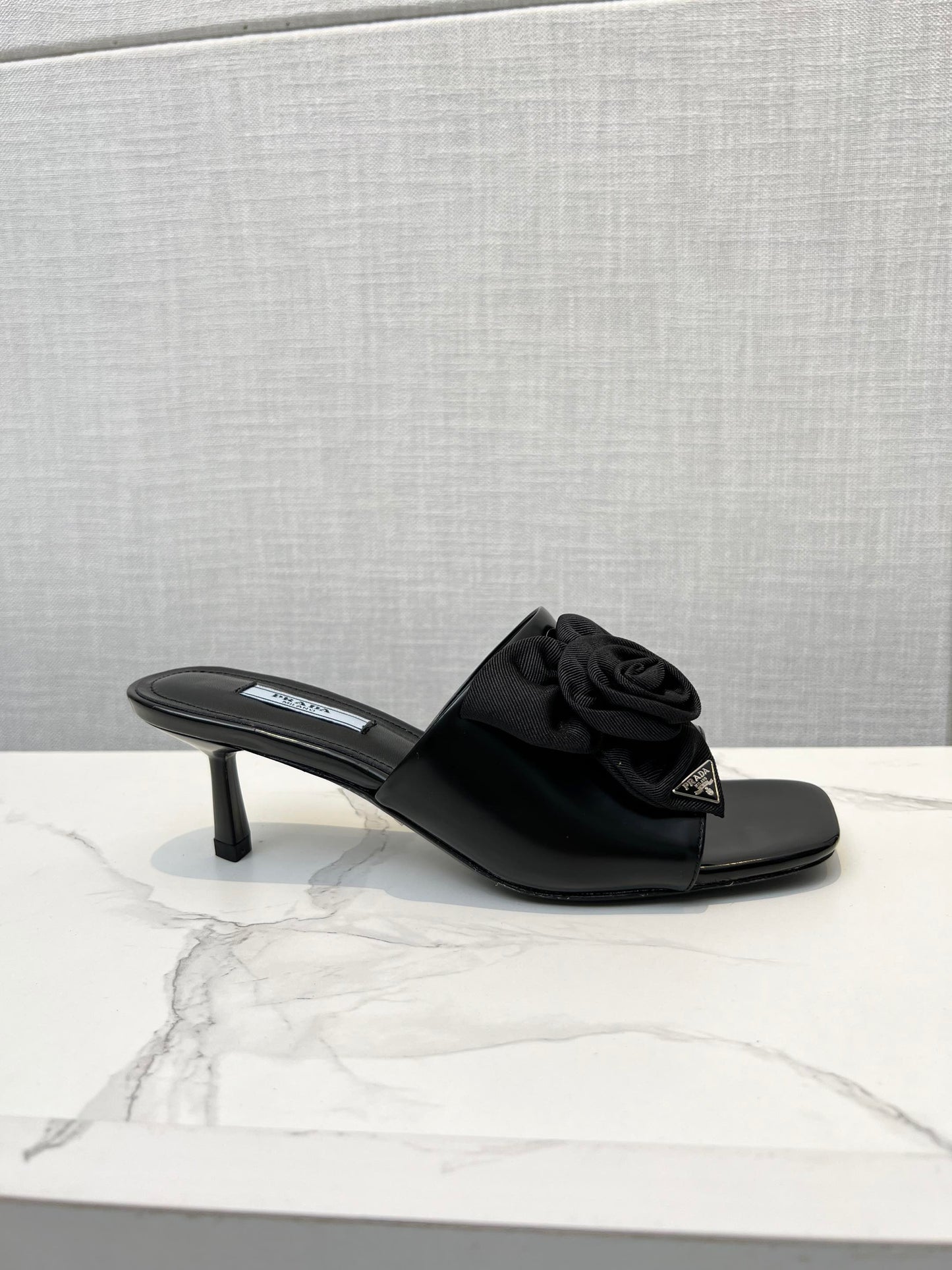 PRA FLOWER POINTED HEELS 55 BLACK CALFSKIN - 35