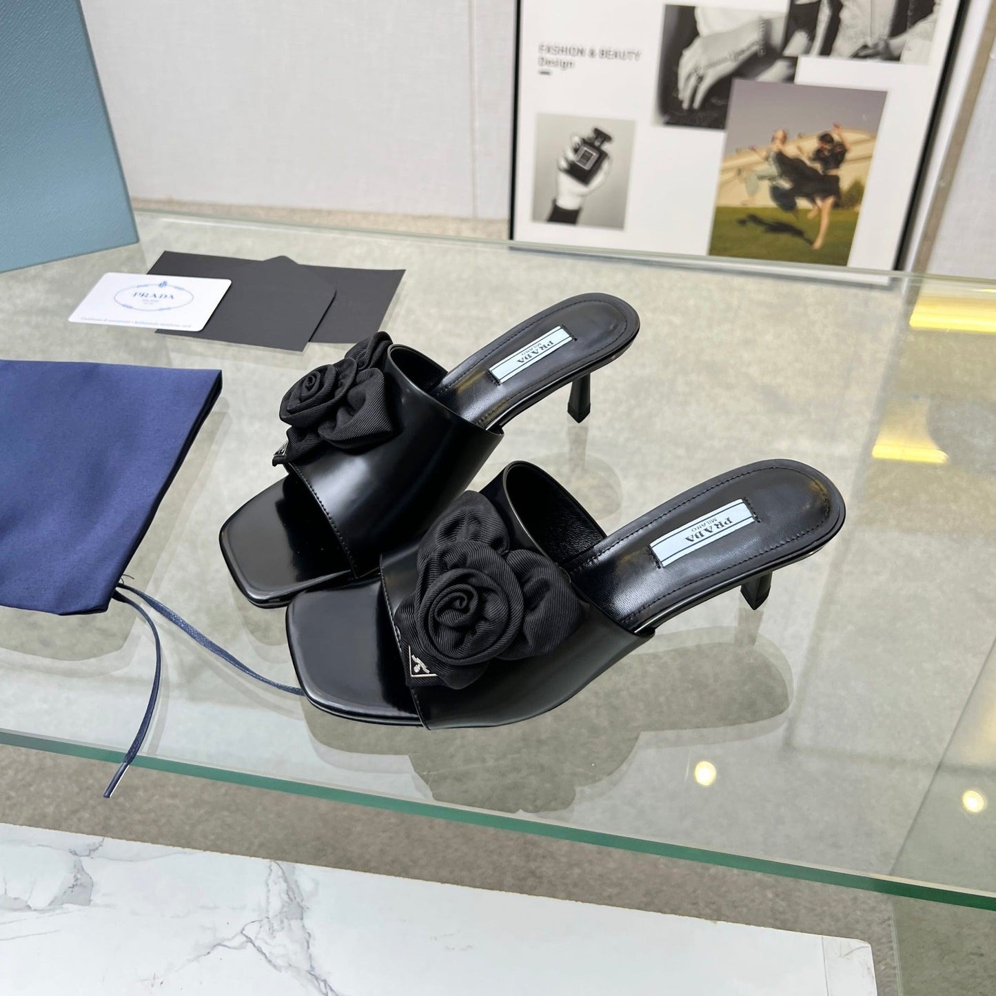 PRA FLOWER POINTED HEELS 55 BLACK CALFSKIN - 35